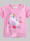 Toddler Girls Unicorn Ruffle Sleeve Striped T-Shirt NicholesGifts