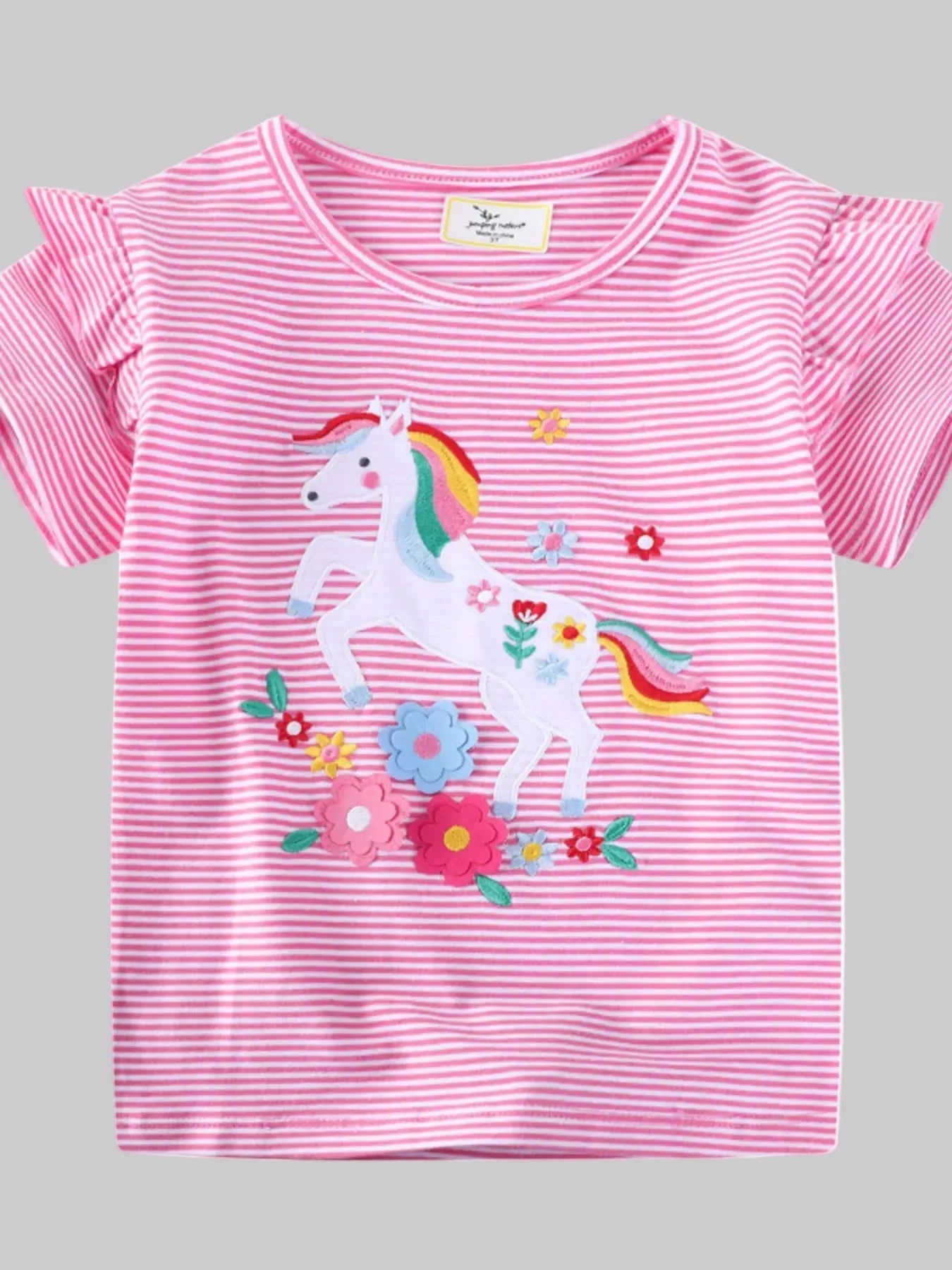 Toddler Girls Unicorn Ruffle Sleeve Striped T-Shirt NicholesGifts