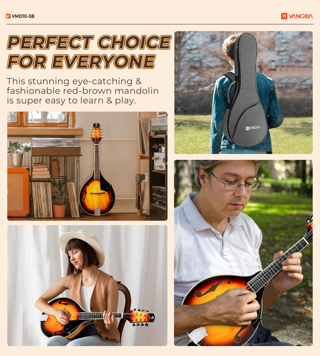 Vangoa Mandolin Musical Instrument A Style, Acoustic Mandolin Instrument Kit Italian 8 String for Professional Beginners Adults Teens Youth Kids, Sunburst, Glossy MindFreakArtistry