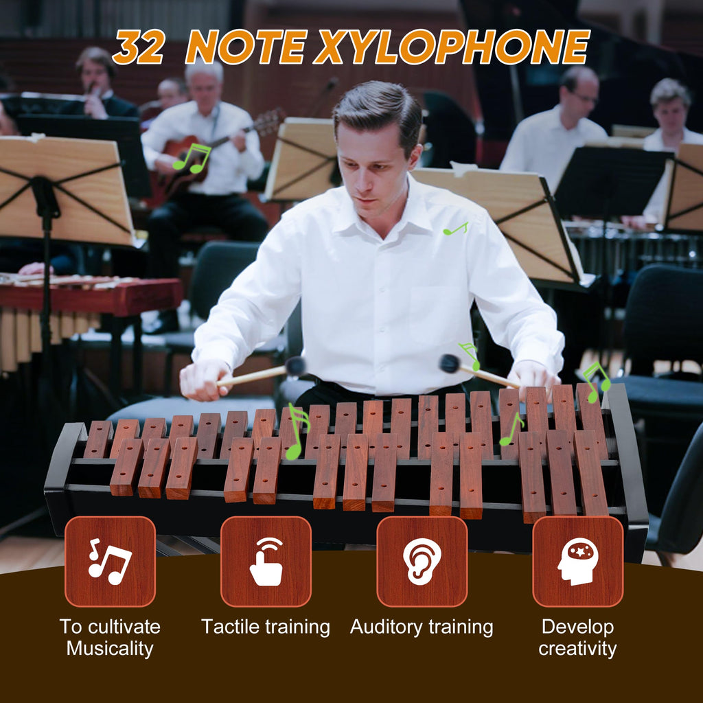 37 Note Xylophone Professional Wooden Glockenspiel Xylophone With Height Adjustable Stand,4 Mallets,Hand Bell and Carry Bag (40.6 inch) MindFreakArtistry