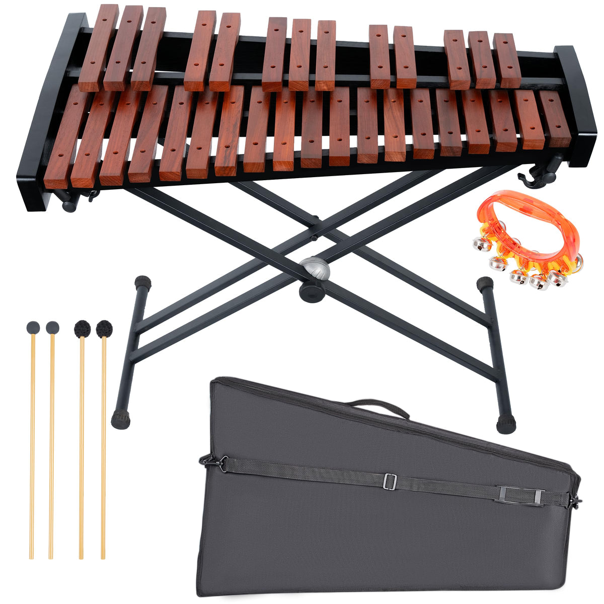 37 Note Xylophone Professional Wooden Glockenspiel Xylophone With Height Adjustable Stand,4 Mallets,Hand Bell and Carry Bag (40.6 inch) MindFreakArtistry
