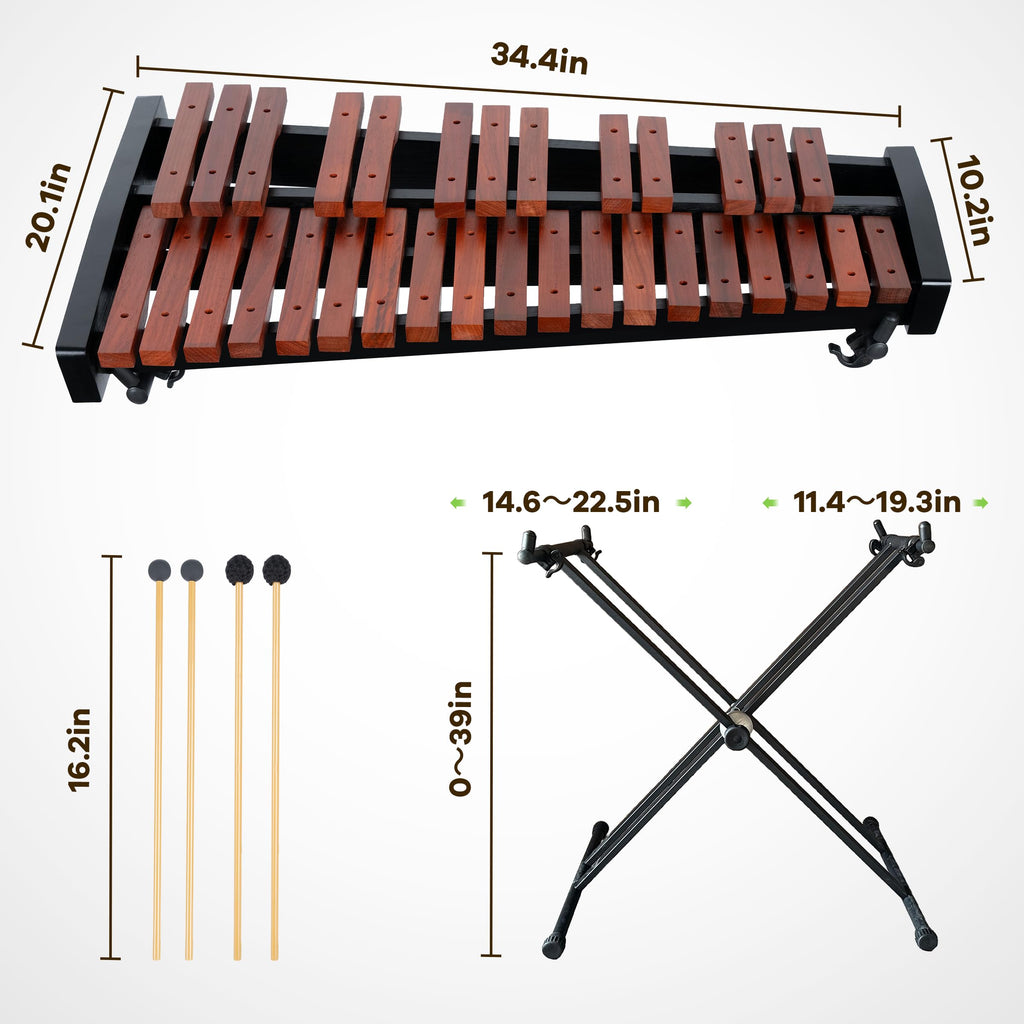 37 Note Xylophone Professional Wooden Glockenspiel Xylophone With Height Adjustable Stand,4 Mallets,Hand Bell and Carry Bag (40.6 inch) MindFreakArtistry