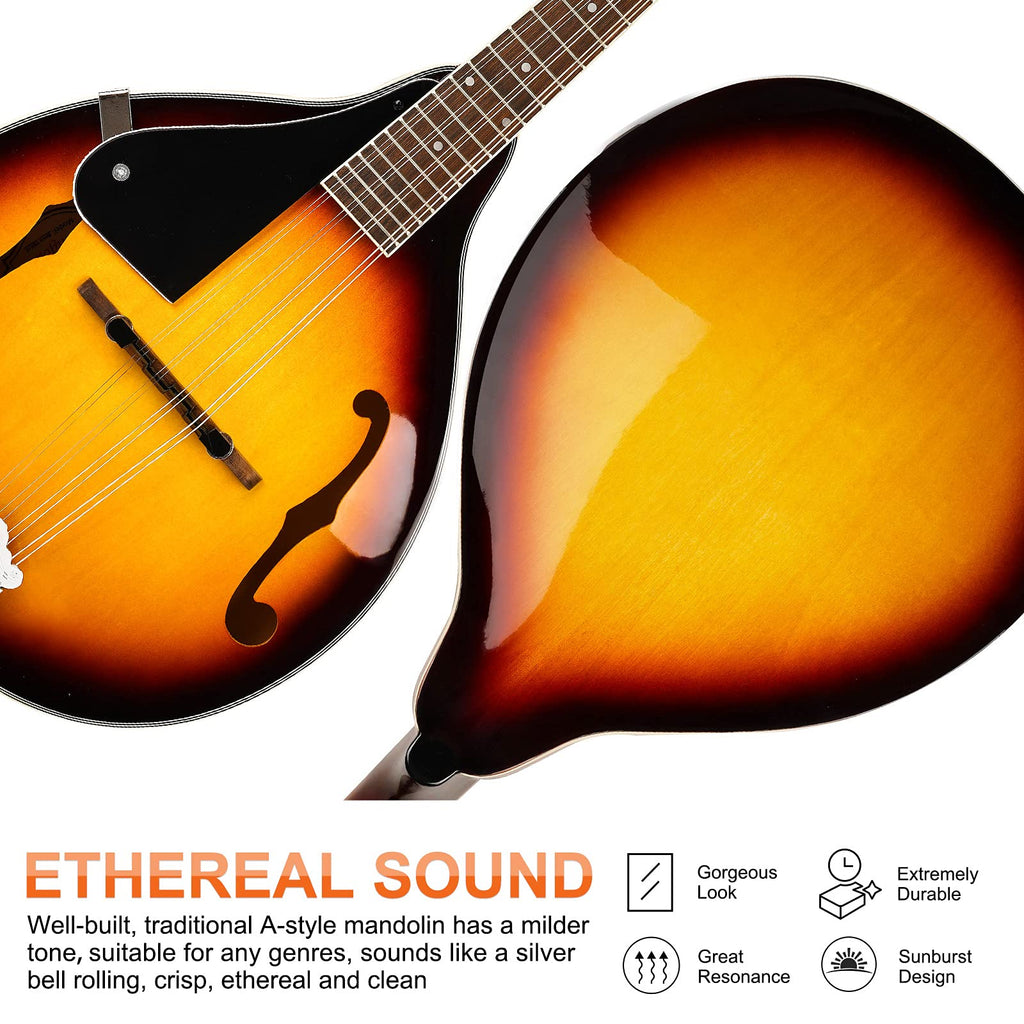 Vangoa Mandolin Musical Instrument A Style, Acoustic Mandolin Instrument Kit Italian 8 String for Professional Beginners Adults Teens Youth Kids, Sunburst, Glossy MindFreakArtistry