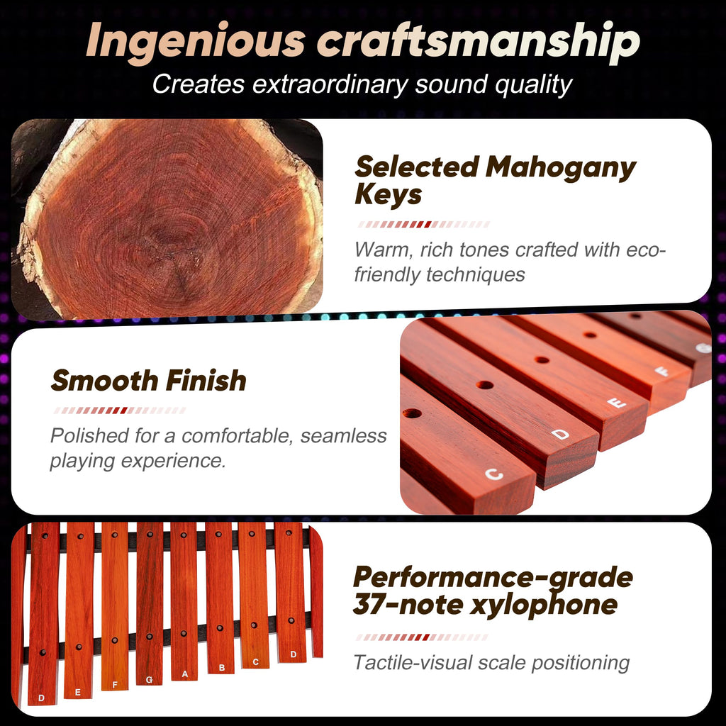 37 Note Xylophone Professional Wooden Glockenspiel Xylophone With Height Adjustable Stand,4 Mallets,Hand Bell and Carry Bag (40.6 inch) MindFreakArtistry