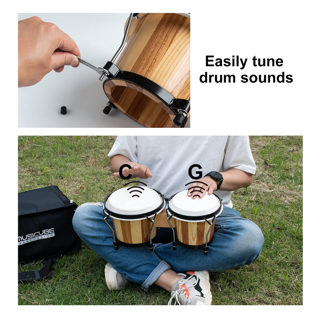 MUSICUBE Bongo Drum Set, 6” and 7” Percussion Instrument, Wooden and Metal Drum for Adult Kids Beginners Professionals with Tuning Wrench MindFreakArtistry