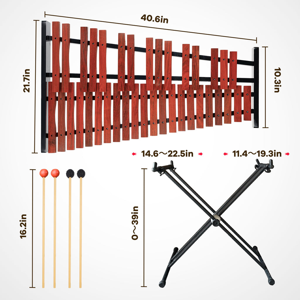 37 Note Xylophone Professional Wooden Glockenspiel Xylophone With Height Adjustable Stand,4 Mallets,Hand Bell and Carry Bag (40.6 inch) MindFreakArtistry