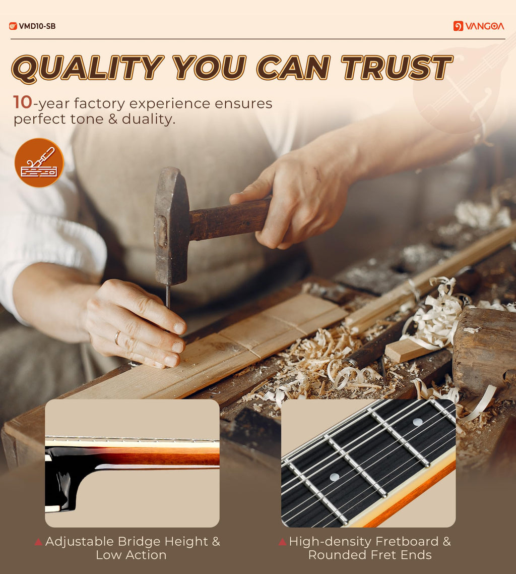 Vangoa Mandolin Musical Instrument A Style, Acoustic Mandolin Instrument Kit Italian 8 String for Professional Beginners Adults Teens Youth Kids, Sunburst, Glossy MindFreakArtistry