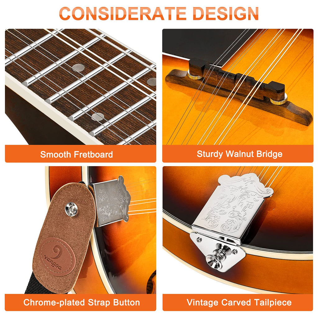 Vangoa Mandolin Musical Instrument A Style, Acoustic Mandolin Instrument Kit Italian 8 String for Professional Beginners Adults Teens Youth Kids, Sunburst, Glossy MindFreakArtistry