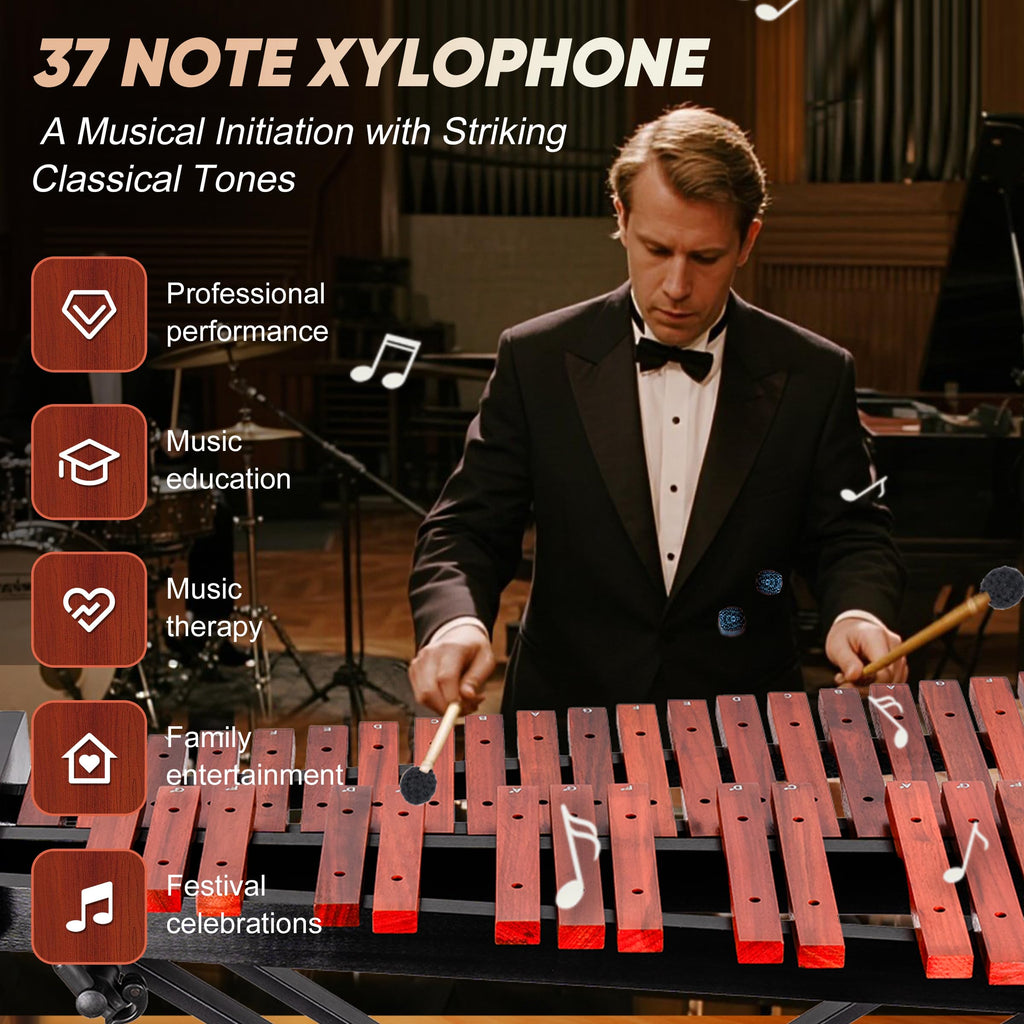 37 Note Xylophone Professional Wooden Glockenspiel Xylophone With Height Adjustable Stand,4 Mallets,Hand Bell and Carry Bag (40.6 inch) MindFreakArtistry