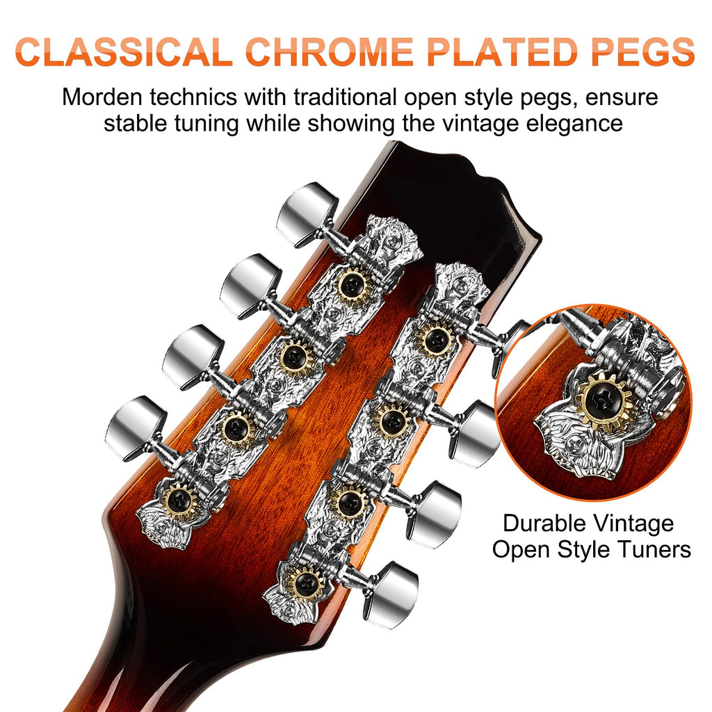 Vangoa Mandolin Musical Instrument A Style, Acoustic Mandolin Instrument Kit Italian 8 String for Professional Beginners Adults Teens Youth Kids, Sunburst, Glossy MindFreakArtistry