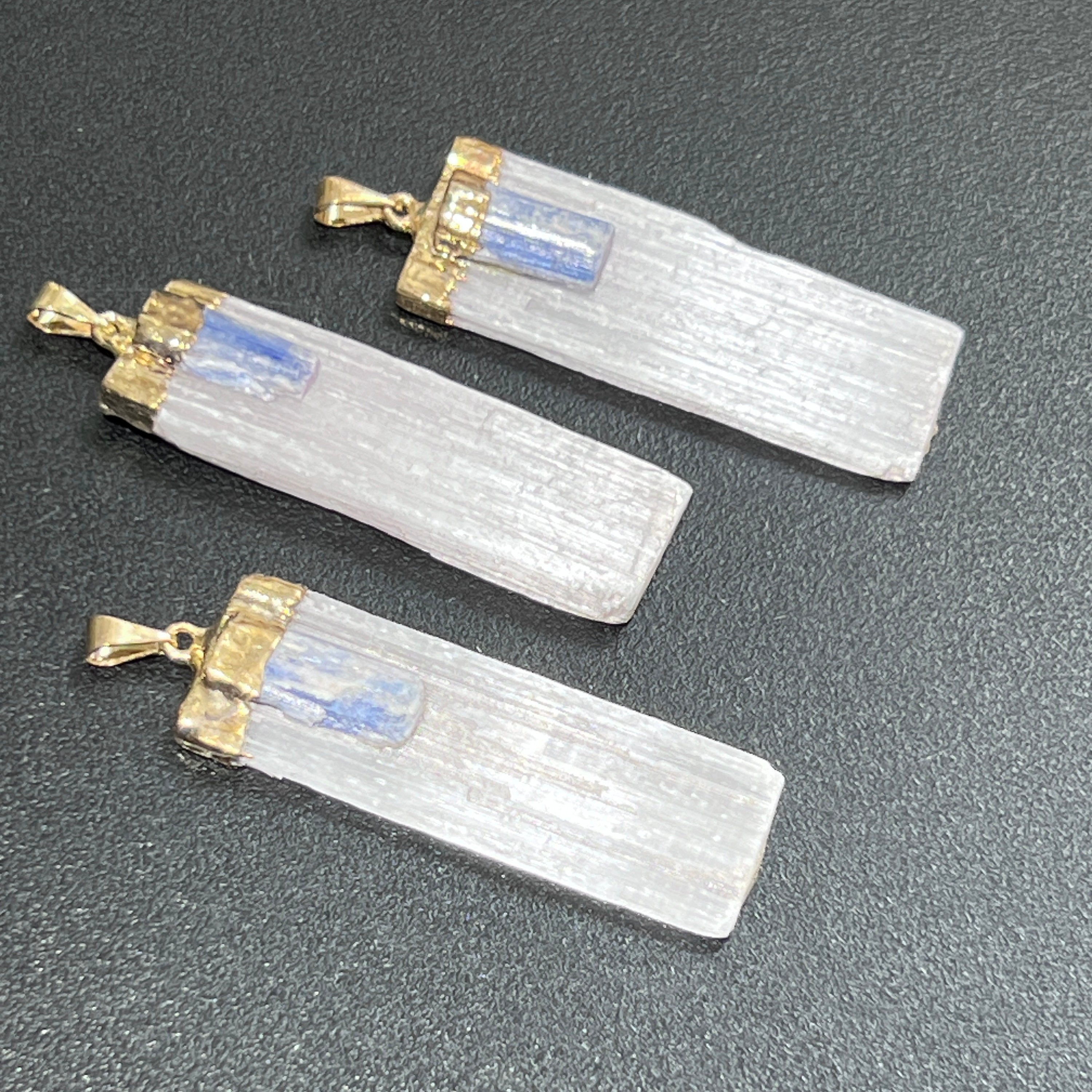 Selenite Kyanite Crystal Pendant (Gold Plated) Amazing Crystals