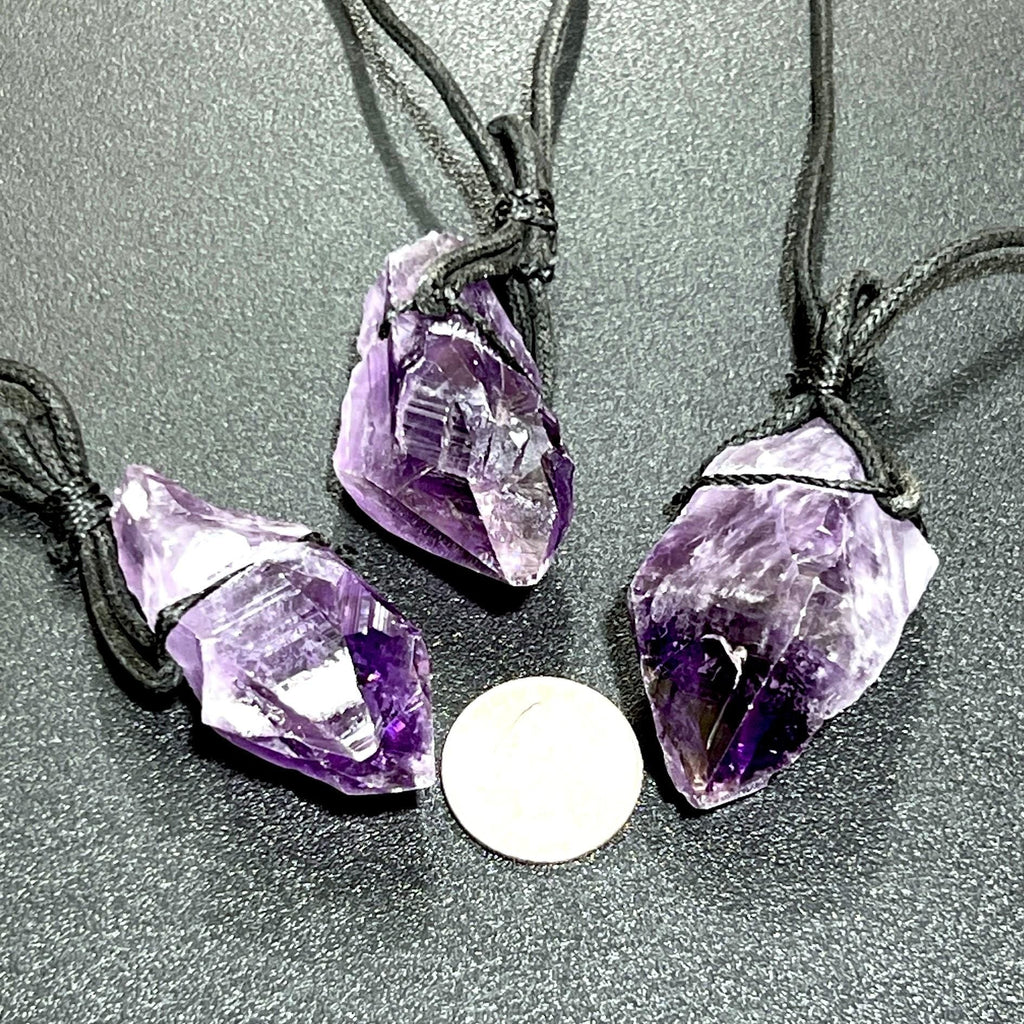 Large Dark Amethyst Crystal Raw Point Necklace (24 Inch Black Cord) Gemstone Jewelry Pendant Amazing Crystals