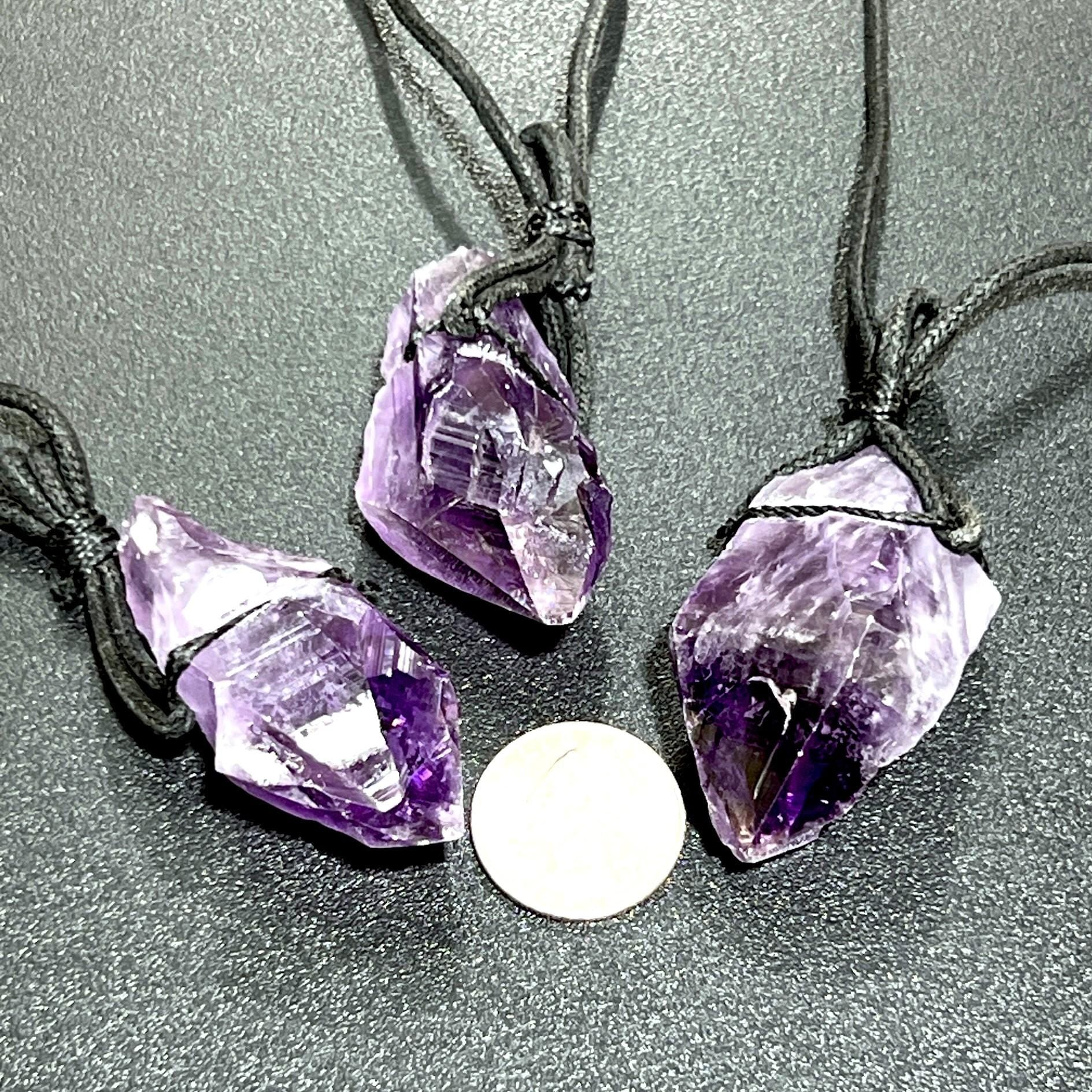 Large Dark Amethyst Crystal Raw Point Necklace (24 Inch Black Cord) Gemstone Jewelry Pendant Amazing Crystals