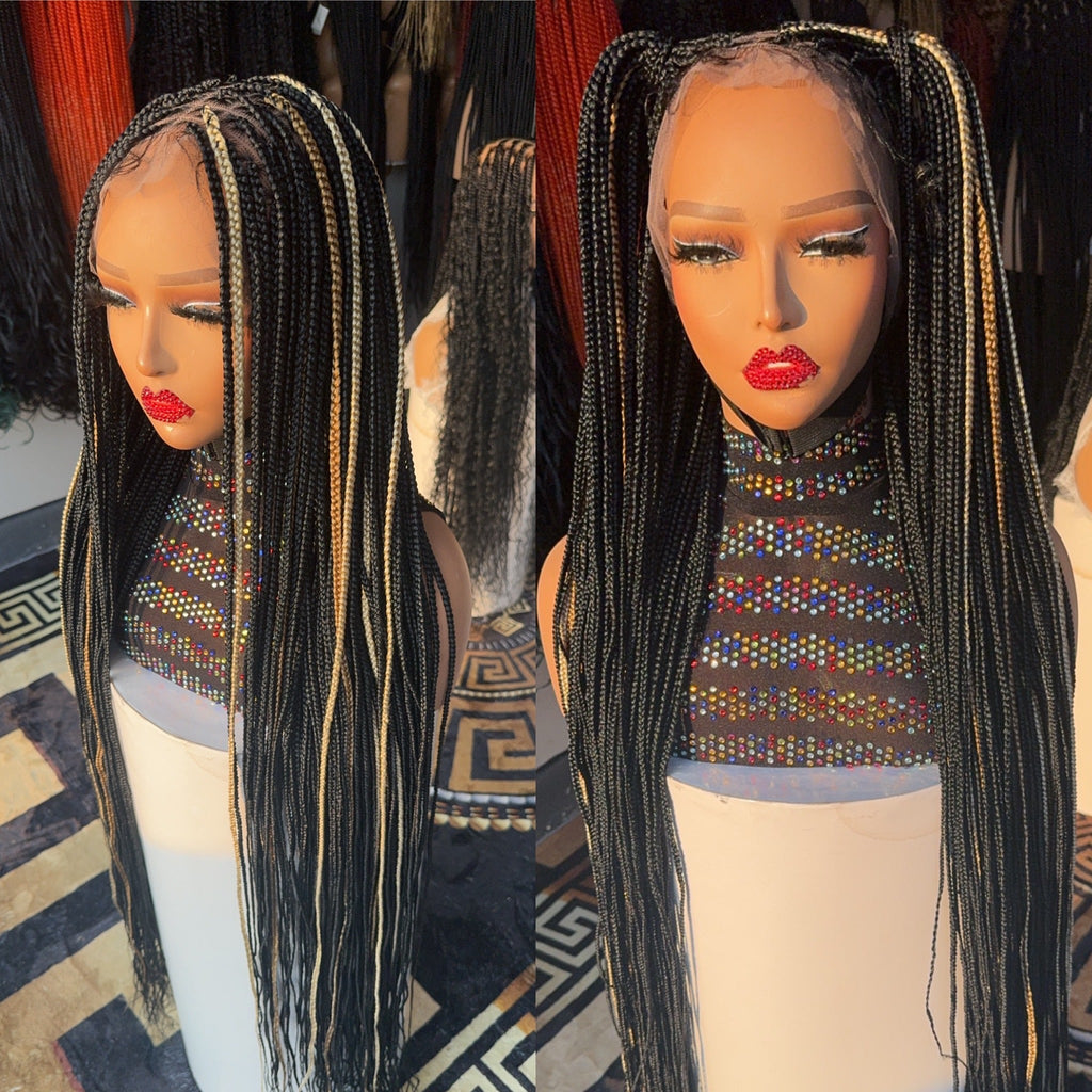 Black knotless braided wig with highlights HOL stores