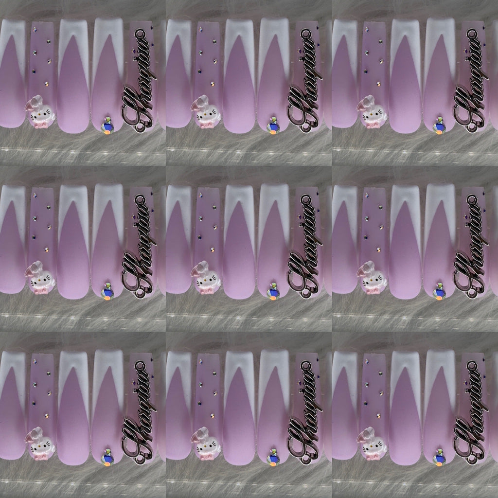 Purple and white long acrylic nails HOL stores