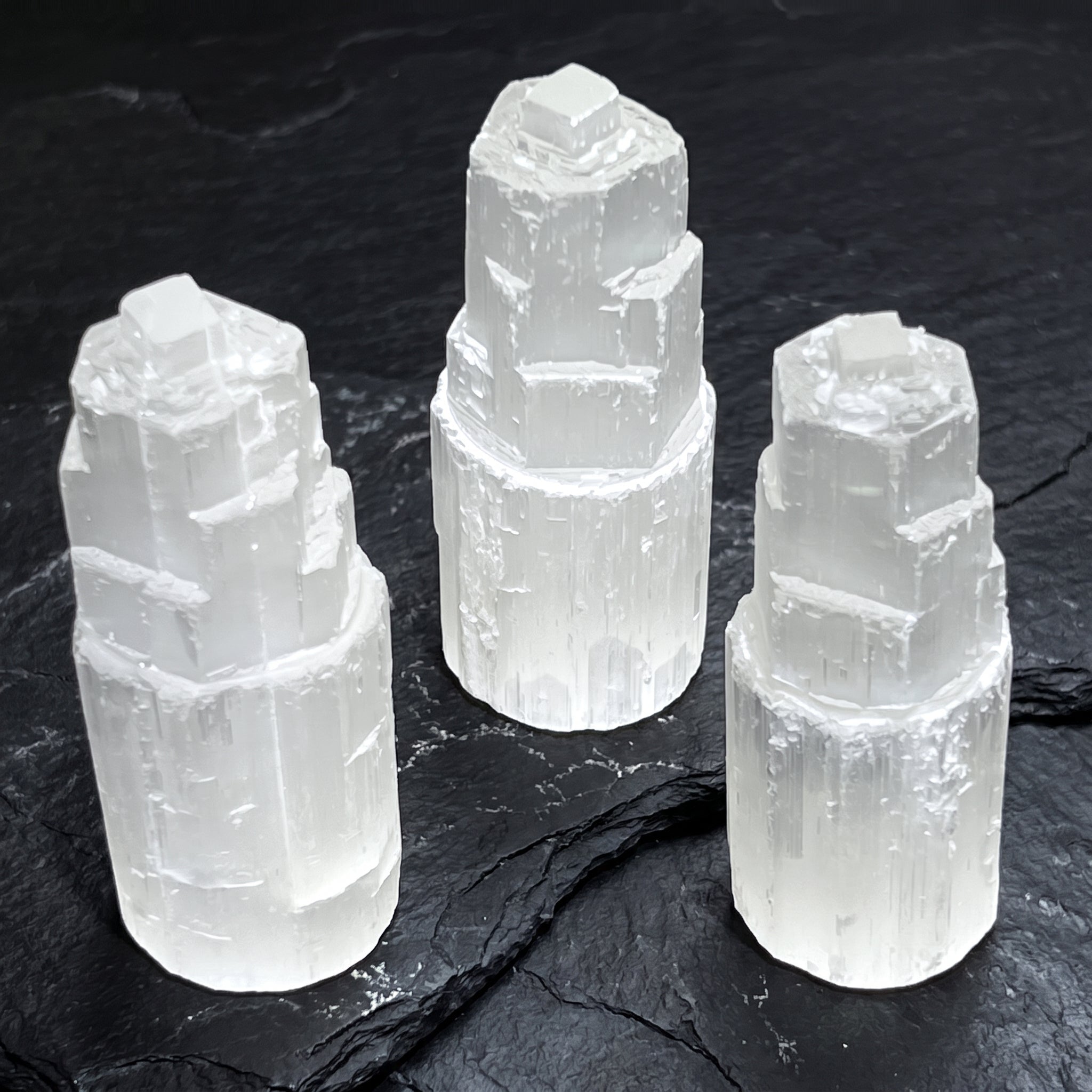 Selenite Satin Spar Crystal Standing Tower Carving (4 Inch) Amazing Crystals