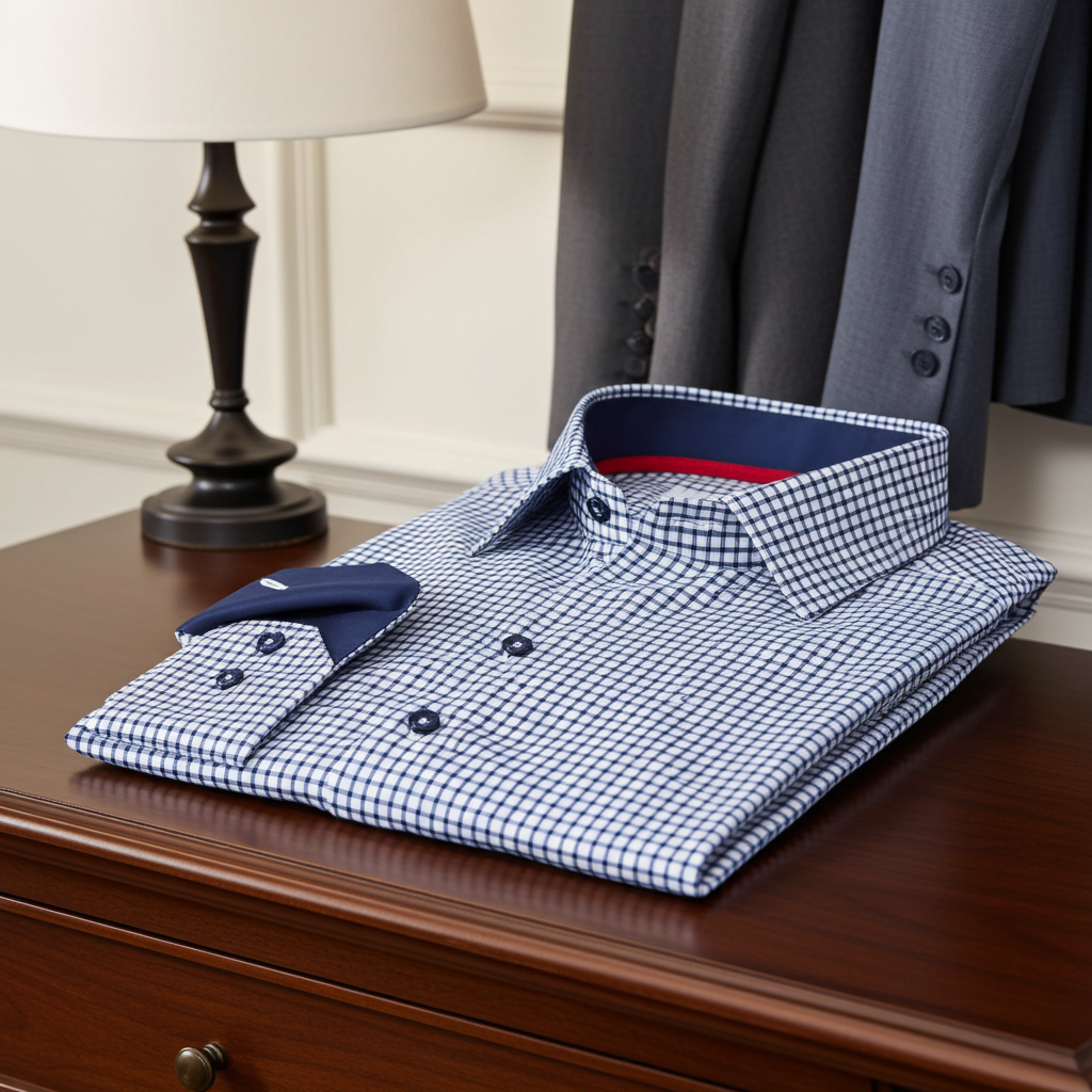 Michael Button-Up Shirt With Contrast Details // Navy Check // Contemporary Fit (Regular) LEVINAS® Official