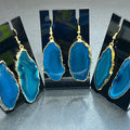 Teal Agate Slice Earrings (Gold Plated Edges)(Stainless Hooks) Geode Slice Jewelry Supply Amazing Crystals