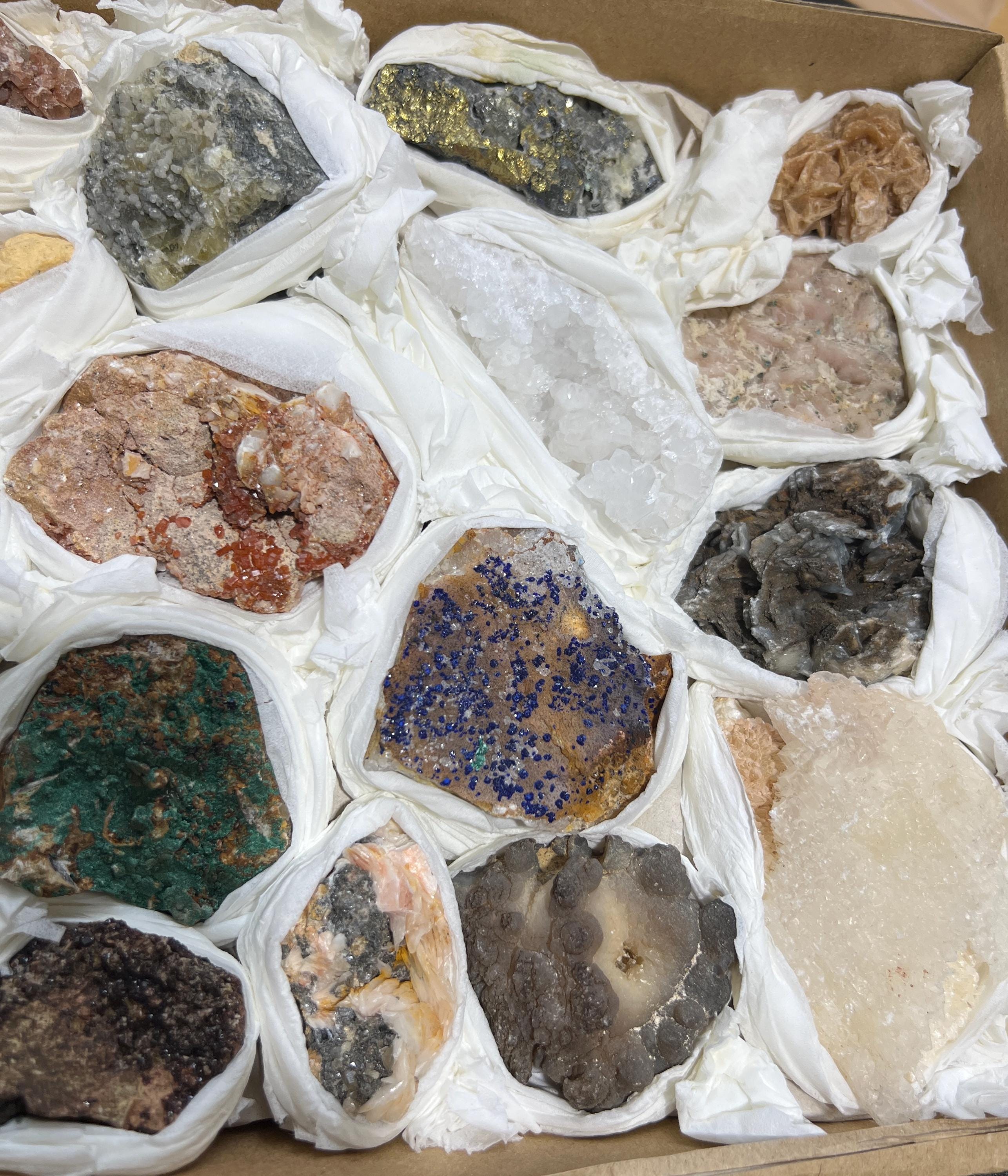 Morocco Mixed Minerals Crystal Druzy Collection Large Boxed Flat Wholesale Amazing Crystals