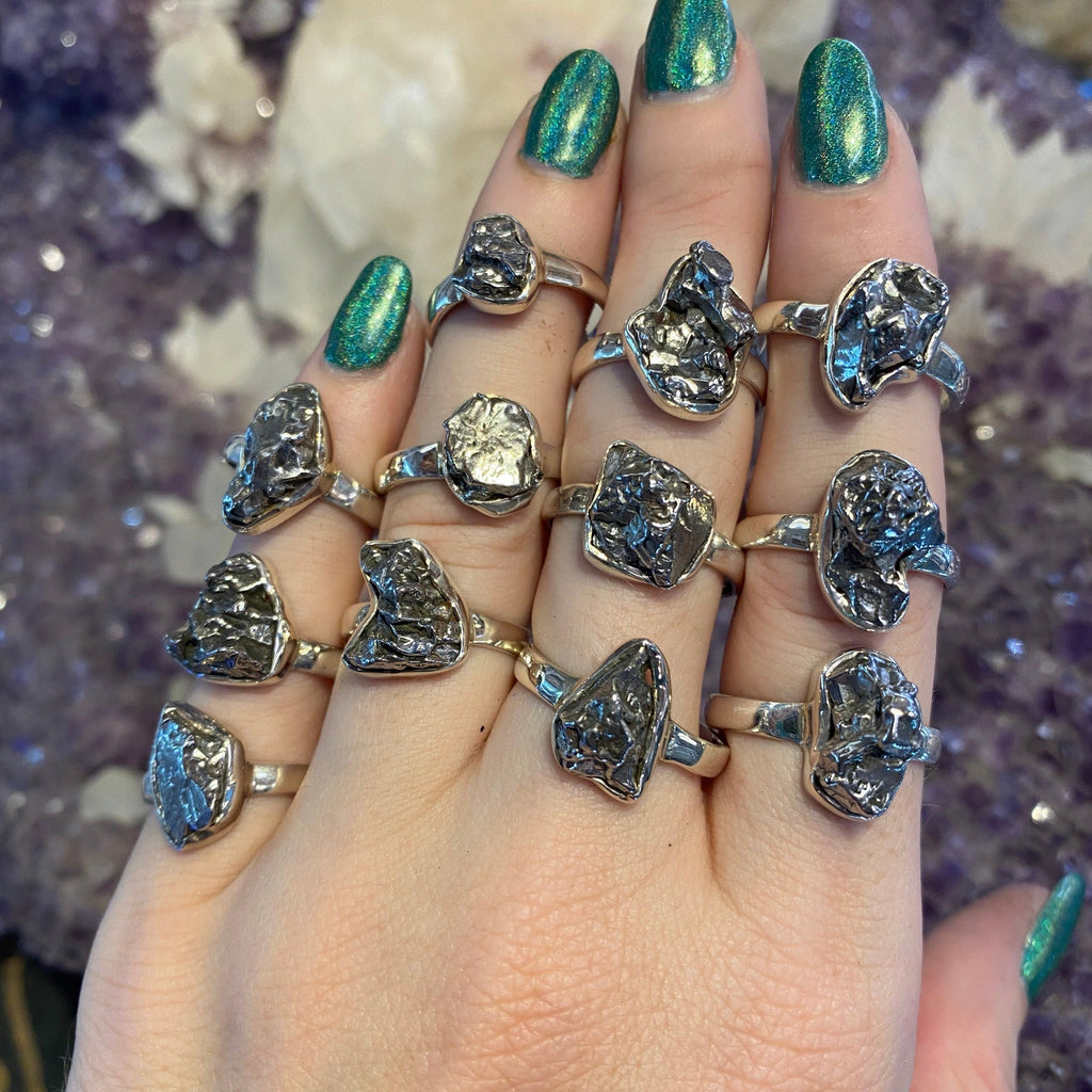 Meteorite in Sterling Silver Ring | Campo del Cielo Curious Muse Crystals