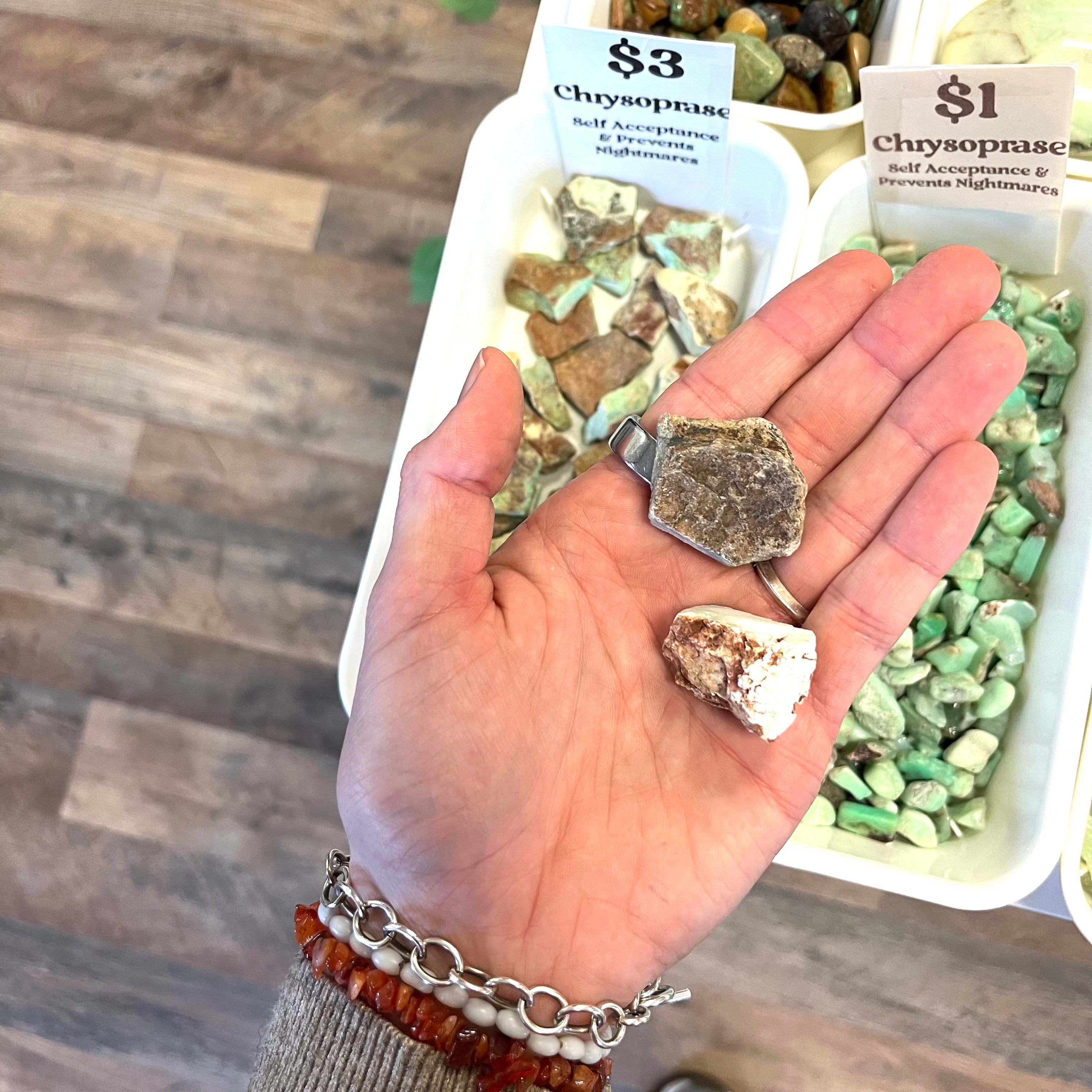 Chrysoprase (Self Acceptance & Prevents Nightmares) Rough White Mountain Crystals