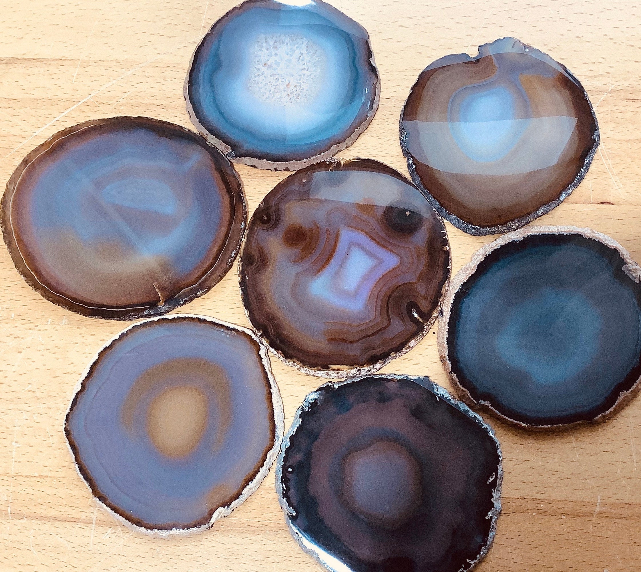 Large Polished Agate Slice (5 - 6 Inches) Size#6 Grade A Round Natural Crystal Escort Place Card Coaster Amazing Crystals