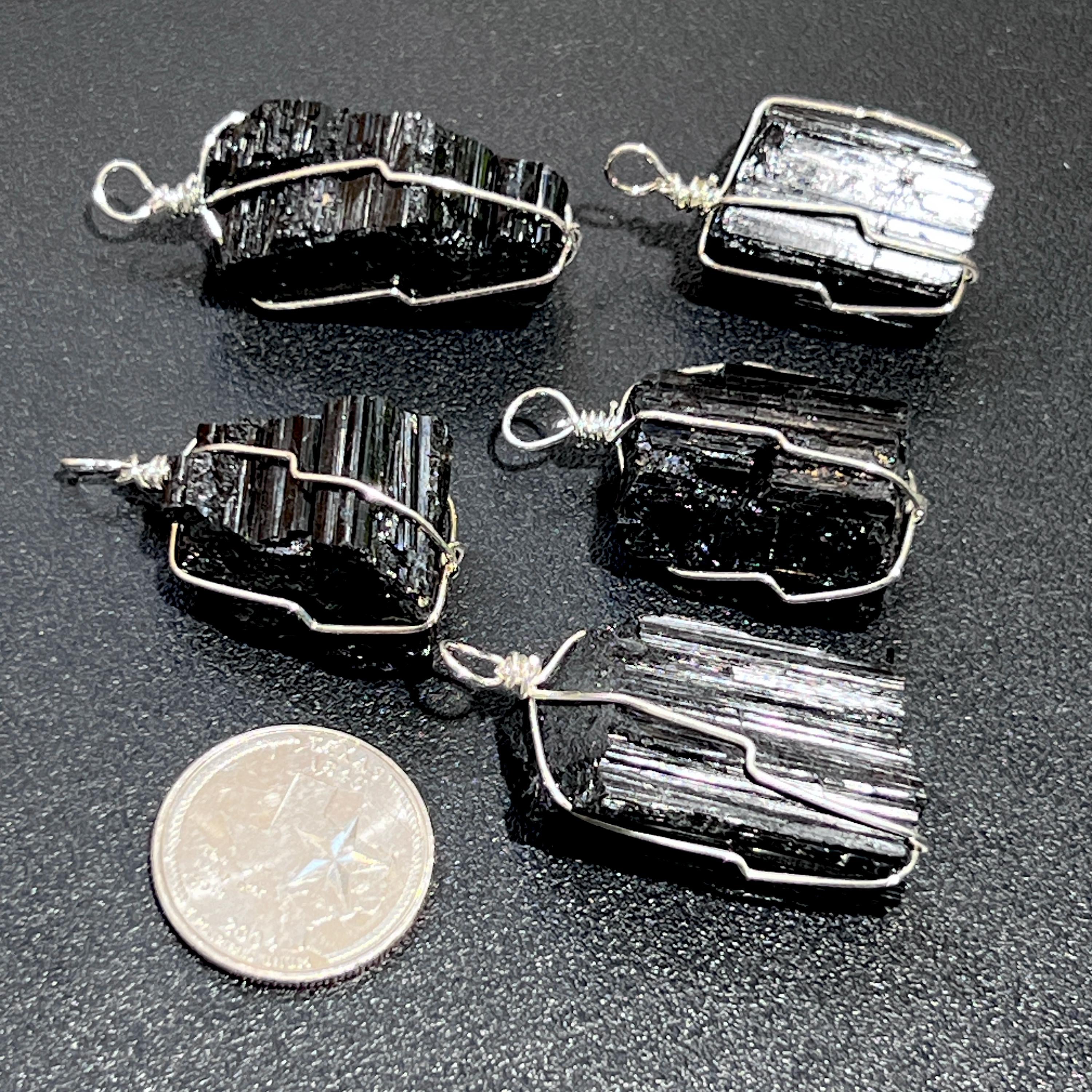 Raw Black Tourmaline Crystal Pendant (Silver Plated Wire Wrapped) Rough Gemstone Jewelry Necklace Supply Amazing Crystals