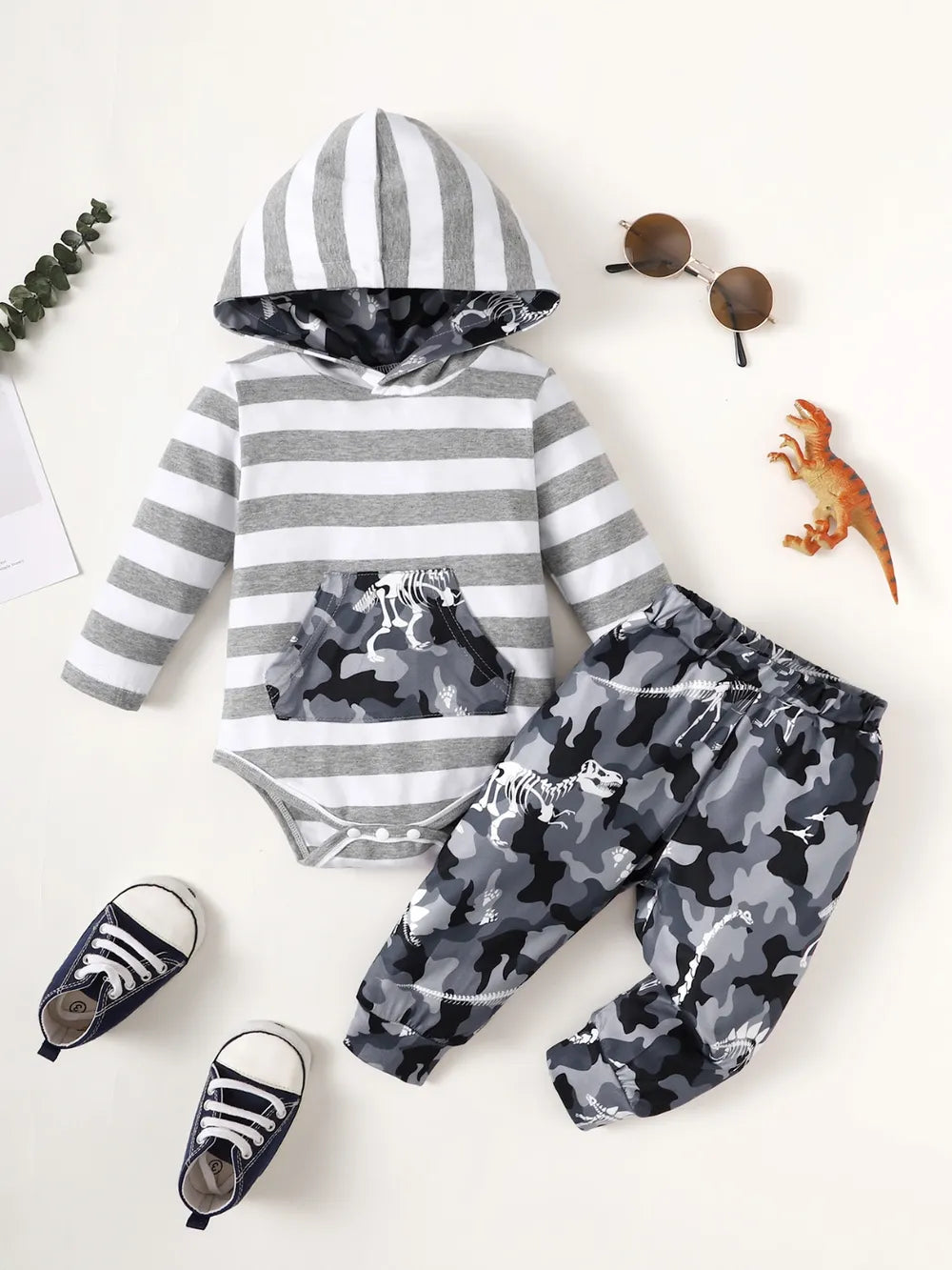 Baby and Toddler Girls Striped Hooded Bodysuit and Camouflage Pants Set NicholesGifts