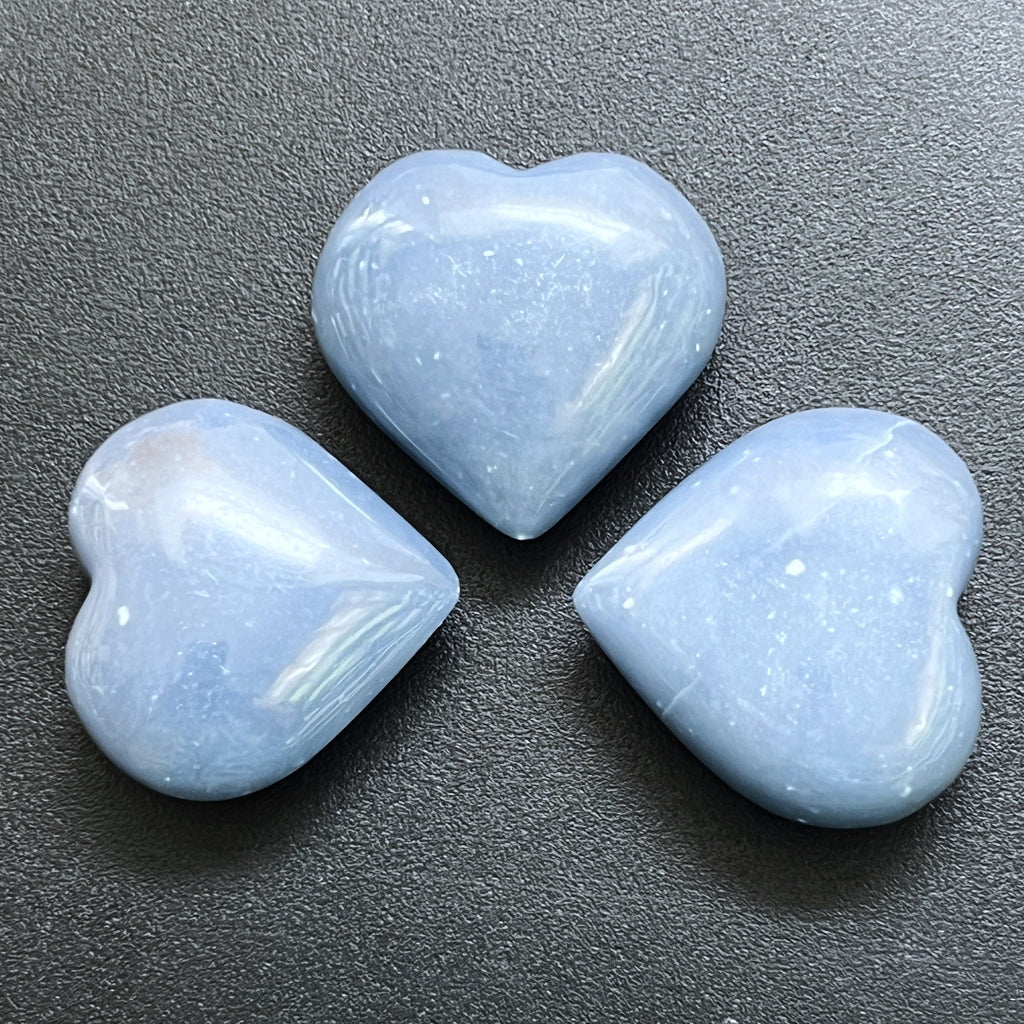 Blue Angelite Crystal Puffy Heart Carving Amazing Crystals
