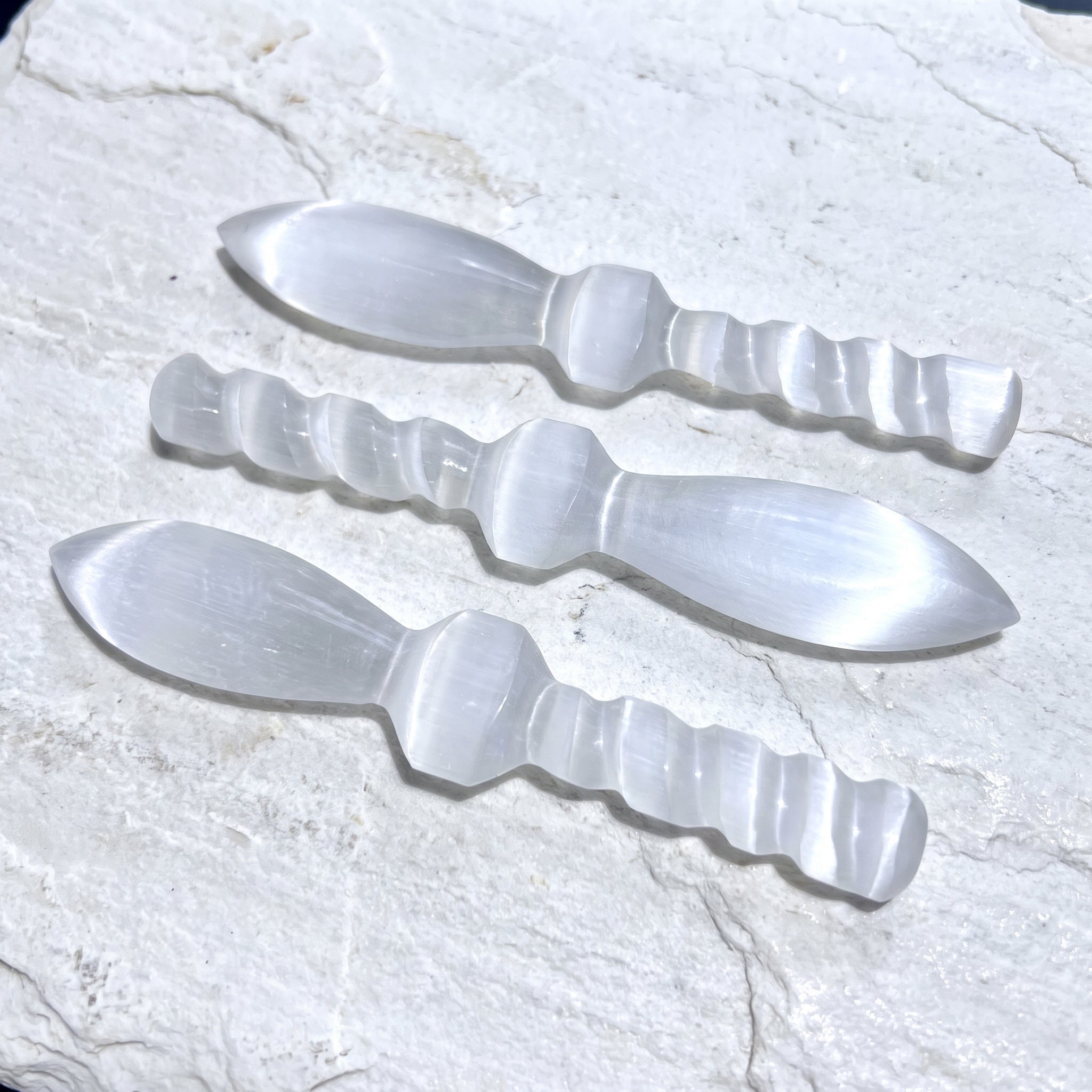 Selenite Satin Spar Crystal Decorative Knife Sword Dagger Spiral (7-8 Inches) Carving Amazing Crystals