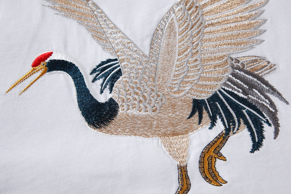 KH858 Flying Crane Embroidery Tee Niepce