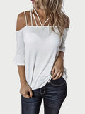 Women Full Size Cold Shoulder Three-Quarter Sleeve Blouse NicholesGifts