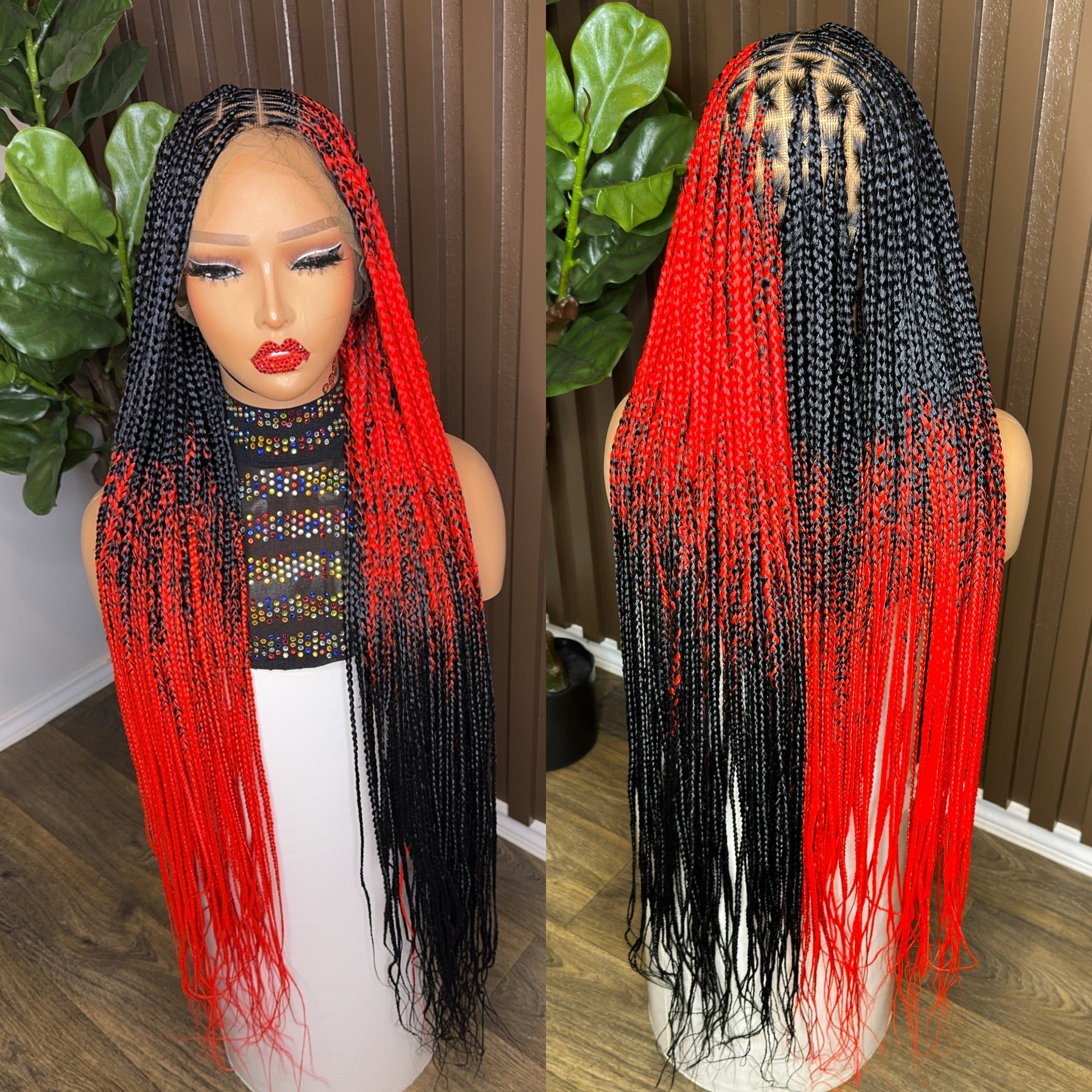 Black and red knotless braids HOL stores