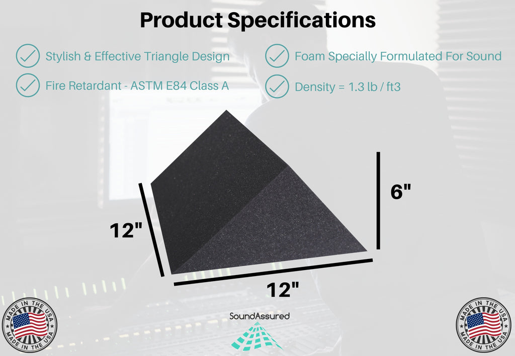 6 Inch Thick Triangle Shape Foam Panels - 12x12x6" SoundAssured