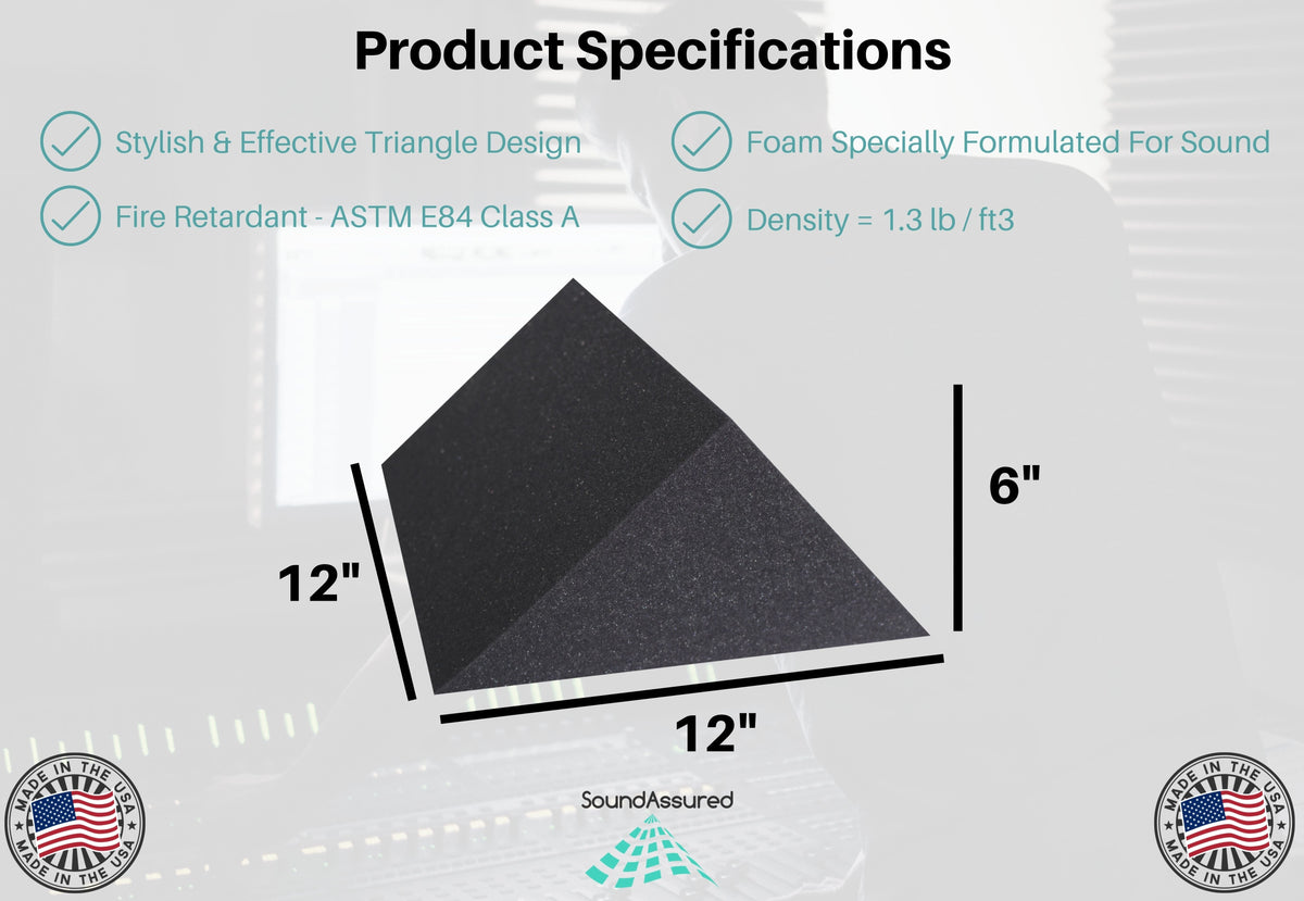 6 Inch Thick Triangle Shape Foam Panels - 12x12x6" SoundAssured
