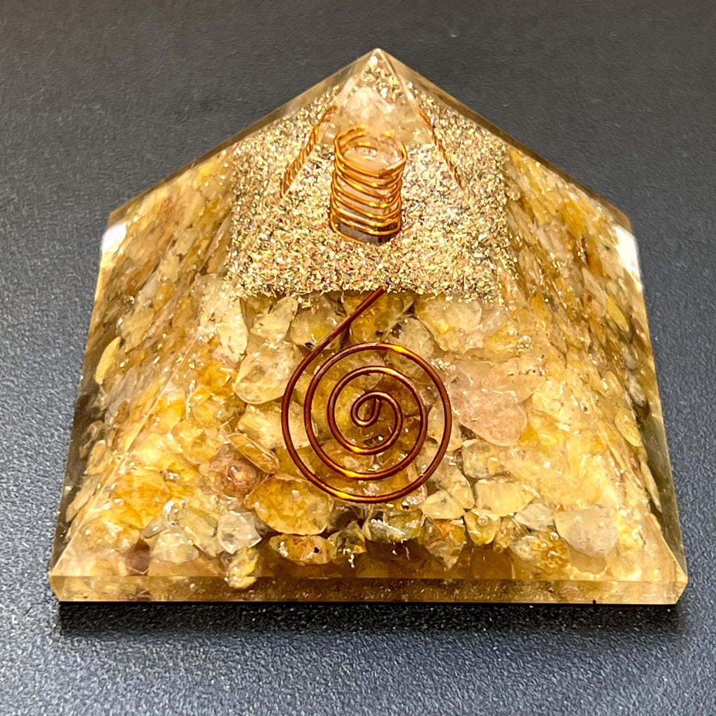 Golden Yellow Quartz Crystal Resin Pyramid Gemstone Decor Carving Amazing Crystals