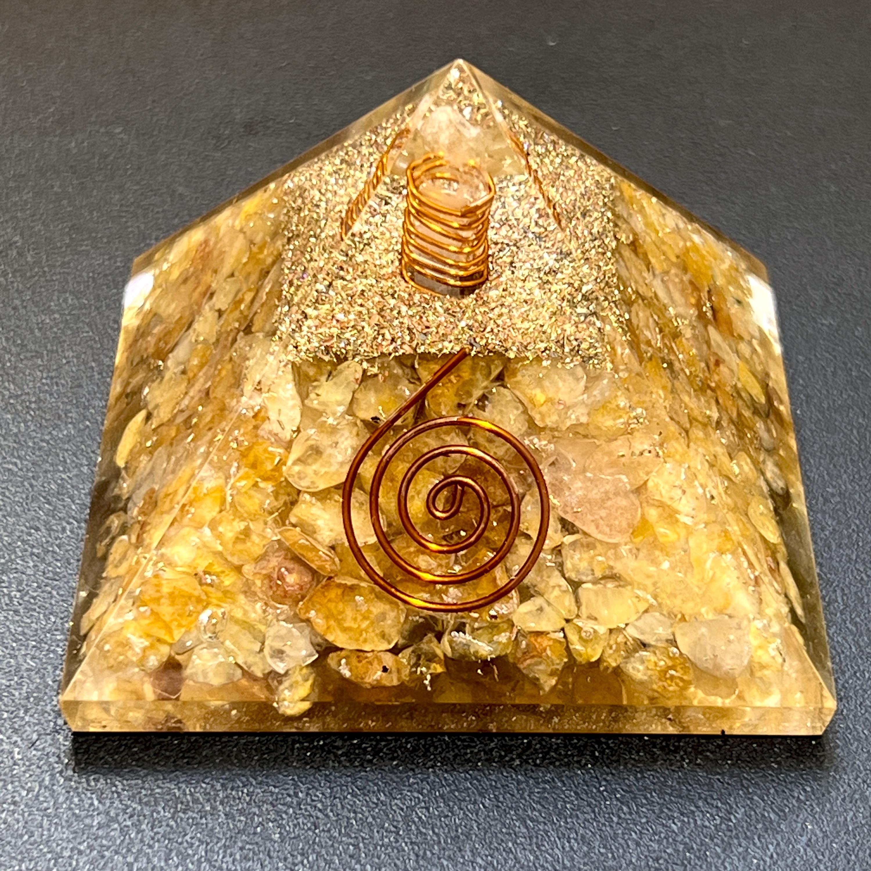 Golden Yellow Quartz Crystal Resin Pyramid Gemstone Decor Carving Amazing Crystals