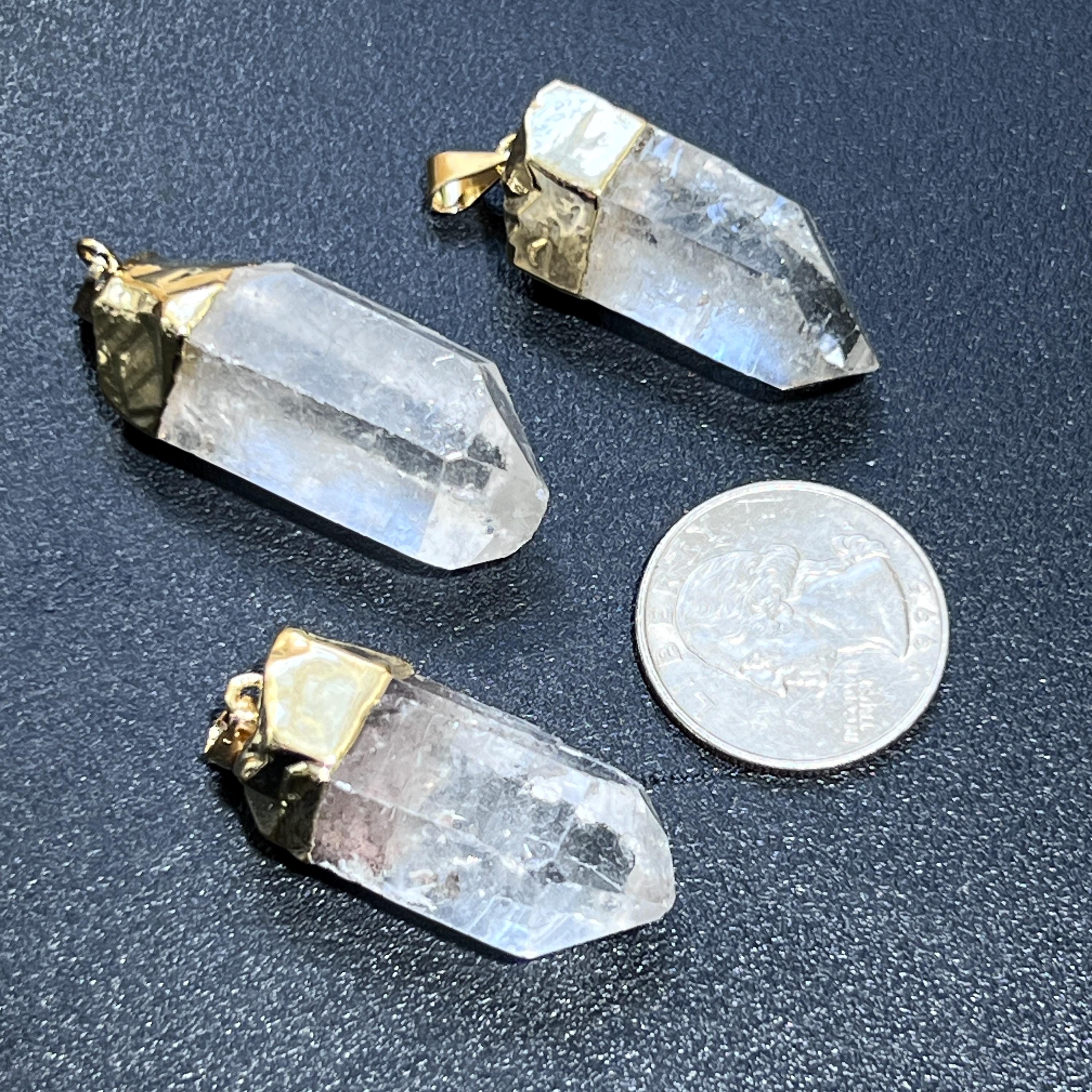 Raw Quartz Crystal Point Pendant (Gold Plated) Wholesale Amazing Crystals