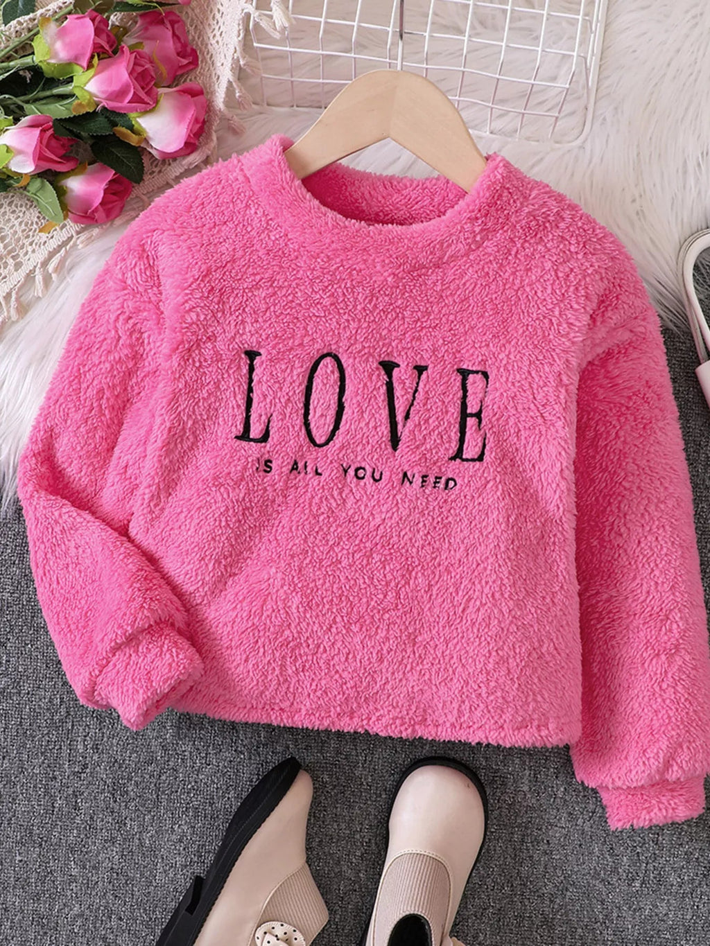 Toddler Girls Love Round Neck Fuzzy Sweatshirt NicholesGifts
