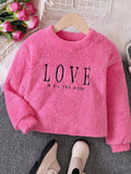 Toddler Girls Love Round Neck Fuzzy Sweatshirt NicholesGifts