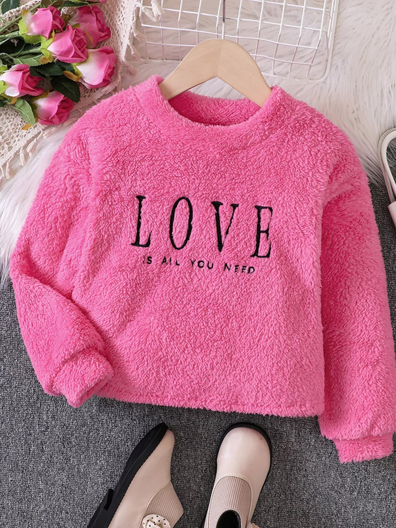 Toddler Girls Love Round Neck Fuzzy Sweatshirt NicholesGifts
