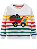 Toddler Boys Cartoon Truck Striped Sweatshirt NicholesGifts