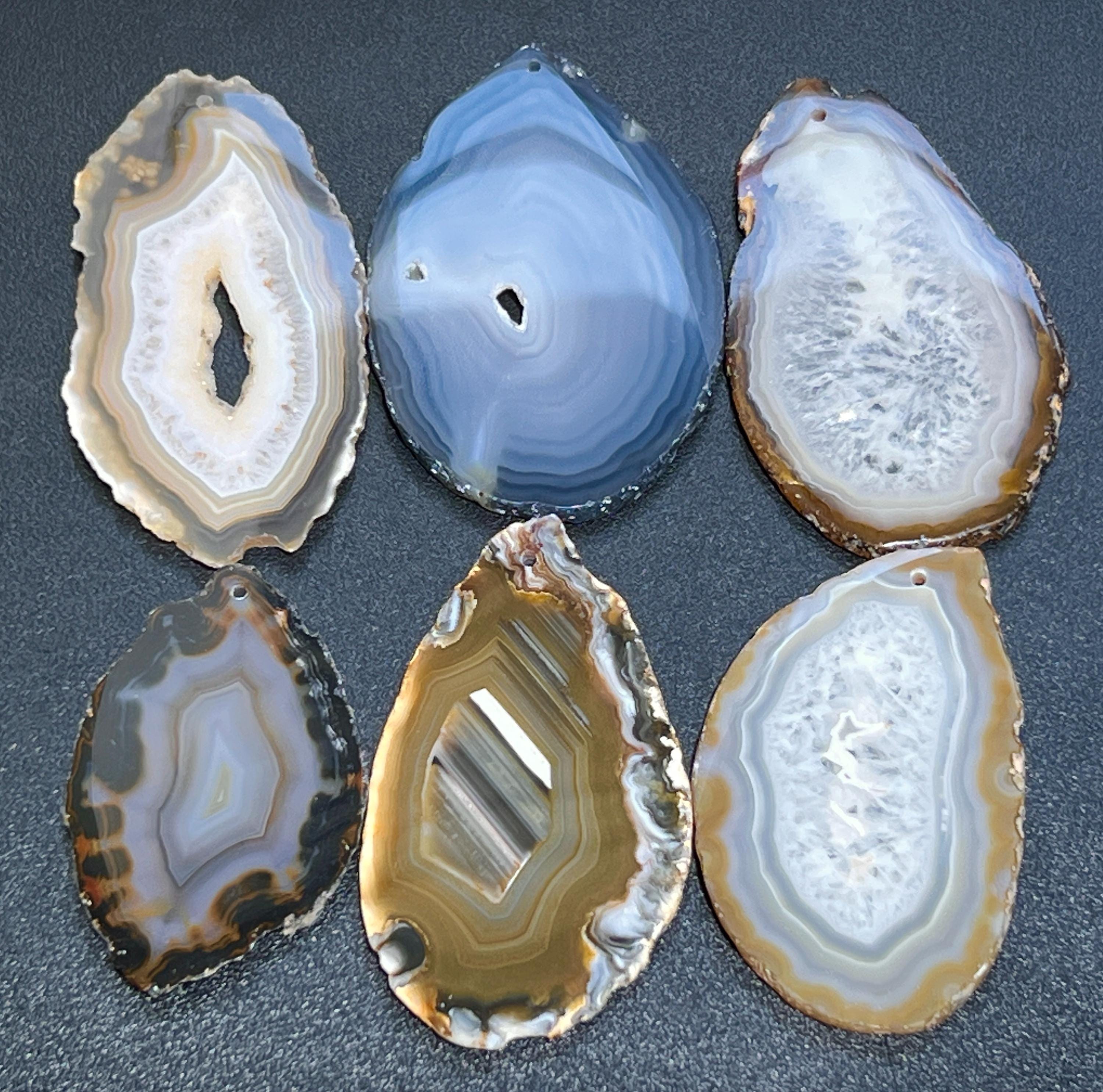 Natural Gray Brown Drilled Agate Slice (2mm Hole)(Non-Plated Edges) Gemstone Decor Craft Supplies Amazing Crystals
