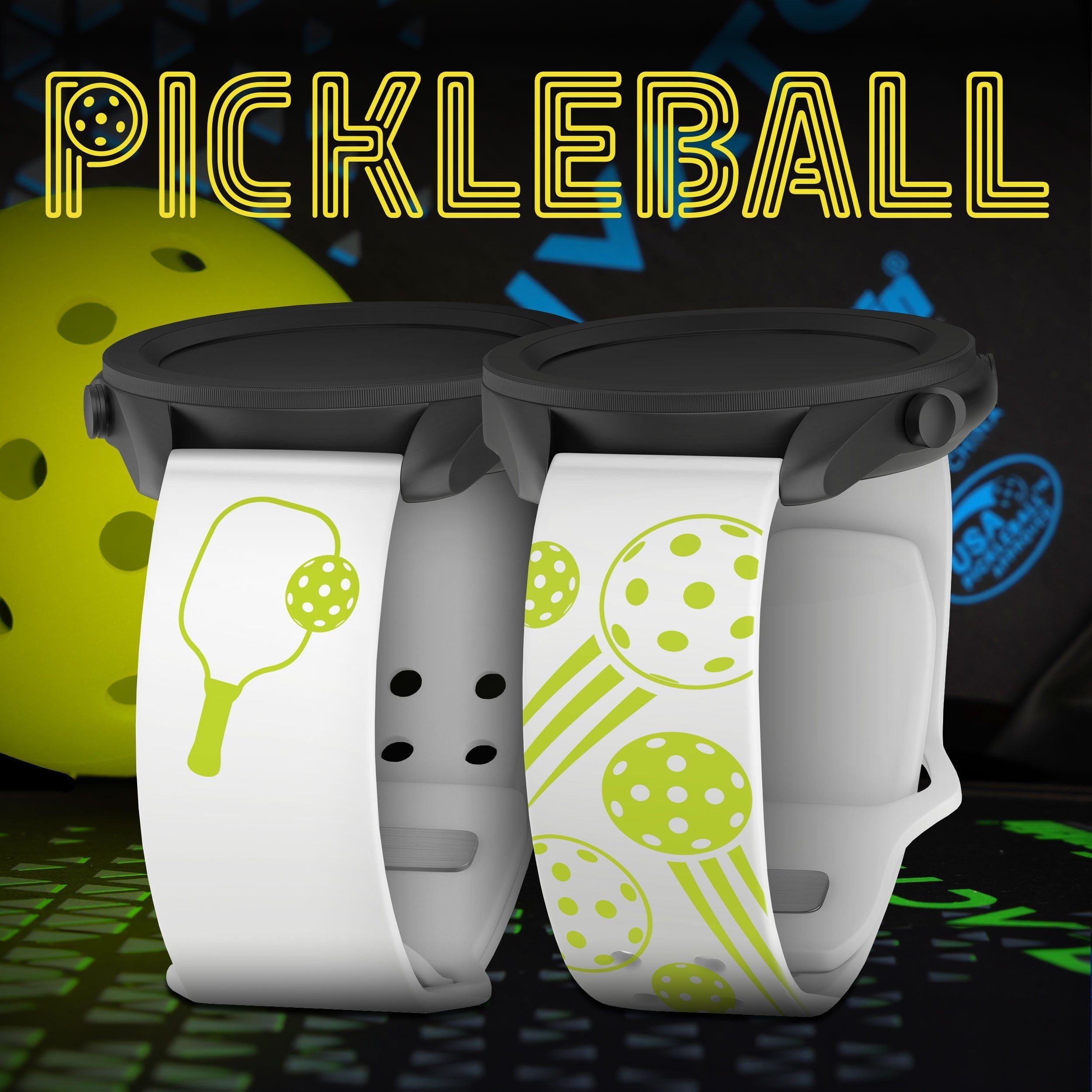 Pickleball Brights HD  Watchband for Samsung, Garmin, Fossil, and More Affinity Bands