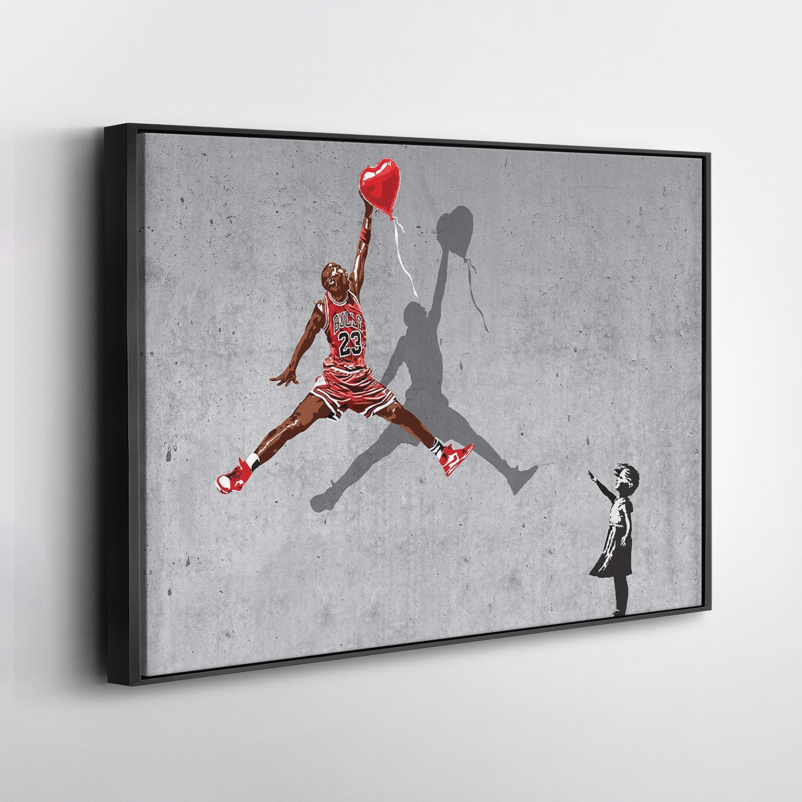 Michael Jordan Banksy Balloon Girl Canvas Art - NBA Street Art Decor CanvasBlackArt