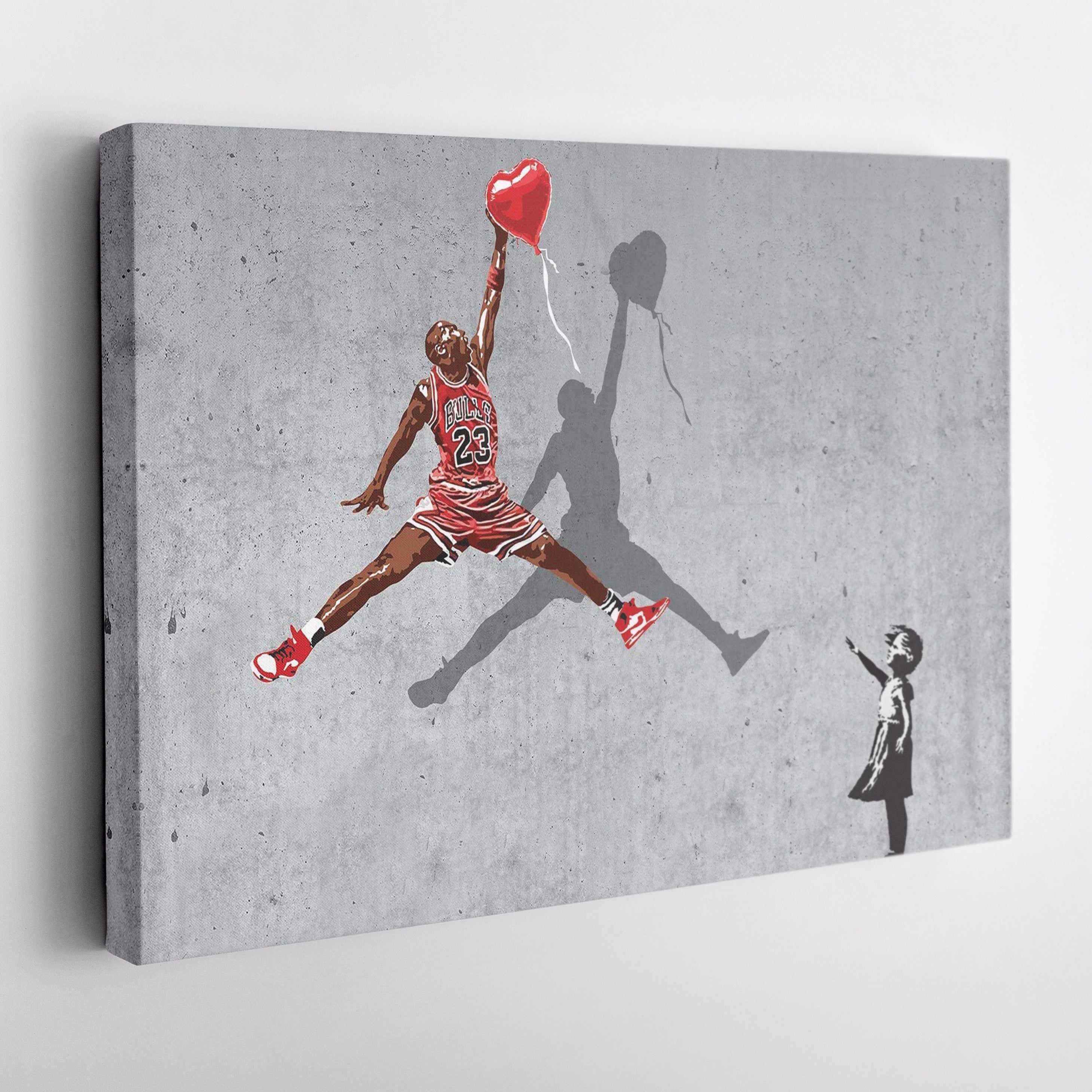 Michael Jordan Banksy Balloon Girl Canvas Art - NBA Street Art Decor CanvasBlackArt