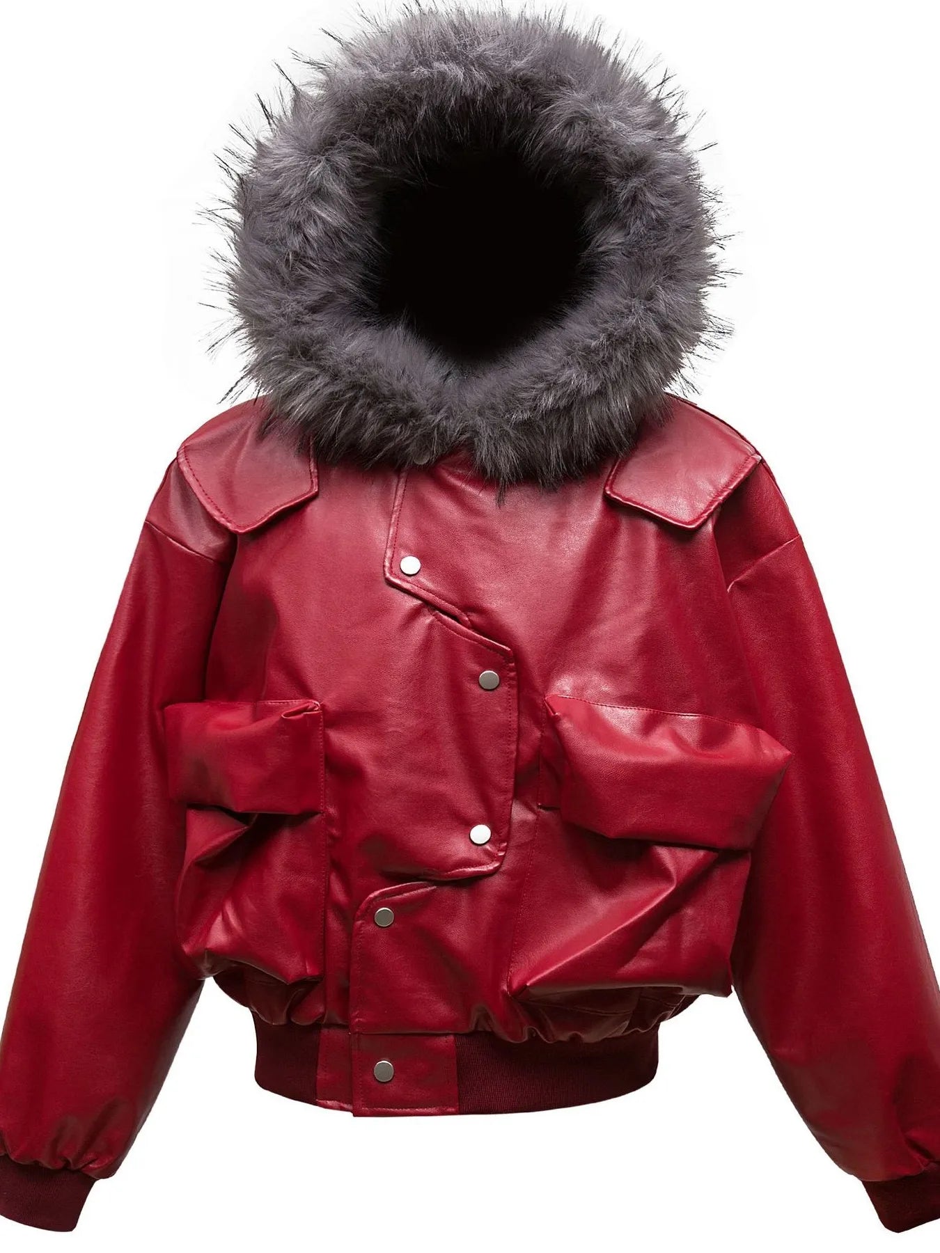 Men's Leather Bomber Jacket with Faux Fur Hood NicholesGifts