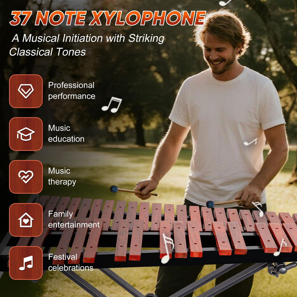 37 Note Xylophone Professional Wooden Glockenspiel Xylophone With Height Adjustable Stand,4 Mallets,Hand Bell and Carry Bag (40.6 inch) MindFreakArtistry