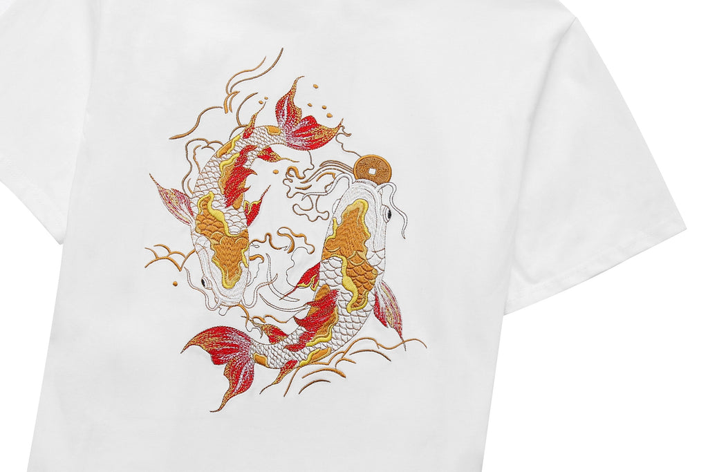 KH852 Golden Koi Fish Embroidery Tee Niepce