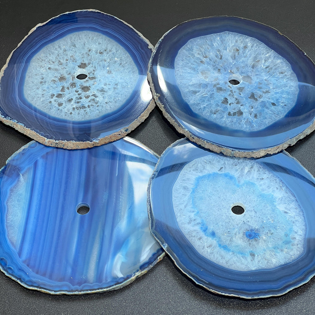 Large Blue Color Agate Slice Clock Faces (5.5 to 6 Inches)(1 CM Drilled Hole) Amazing Crystals